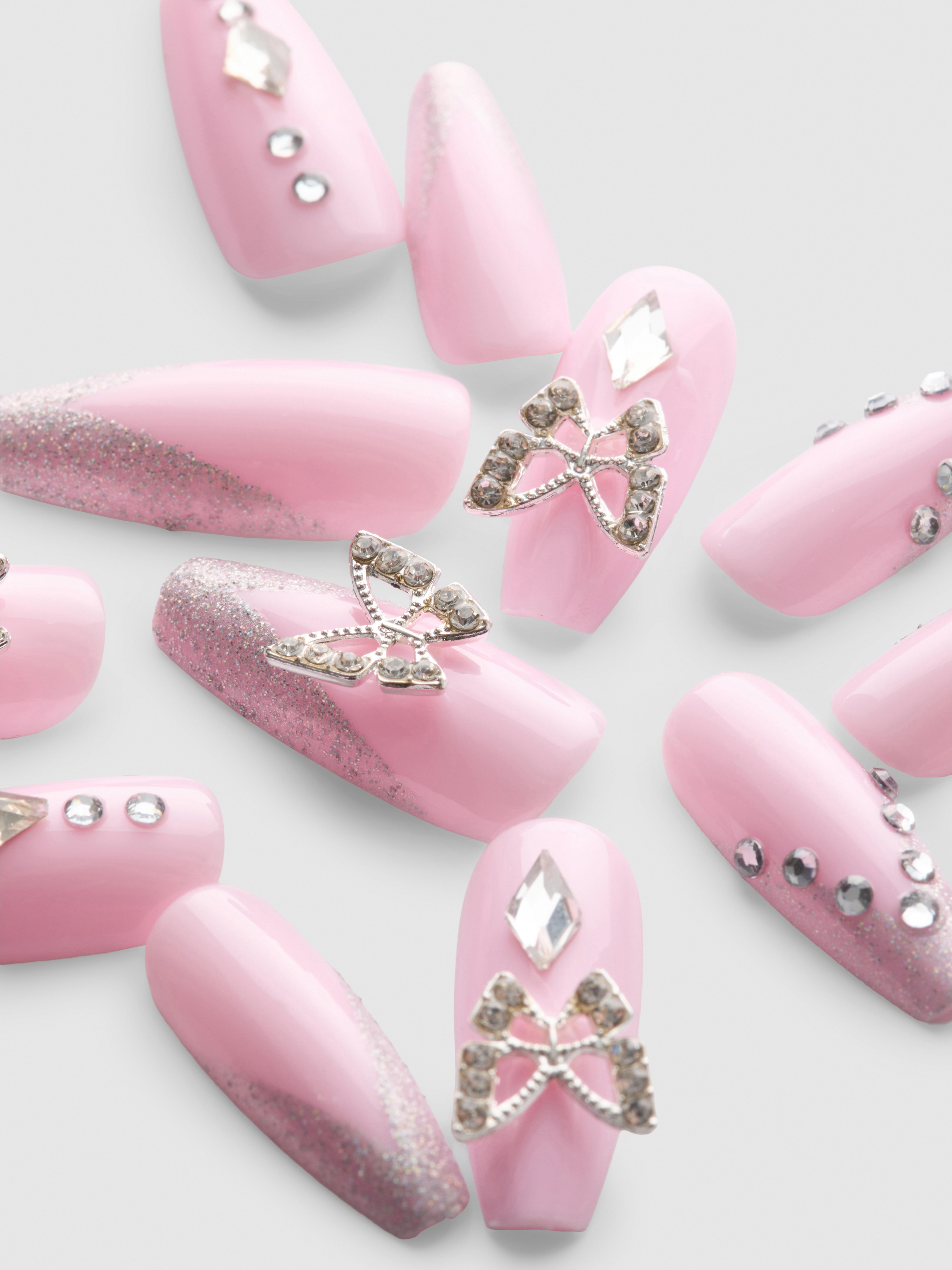 PS... Butterfly Embellished Stiletto Gloss False Nails