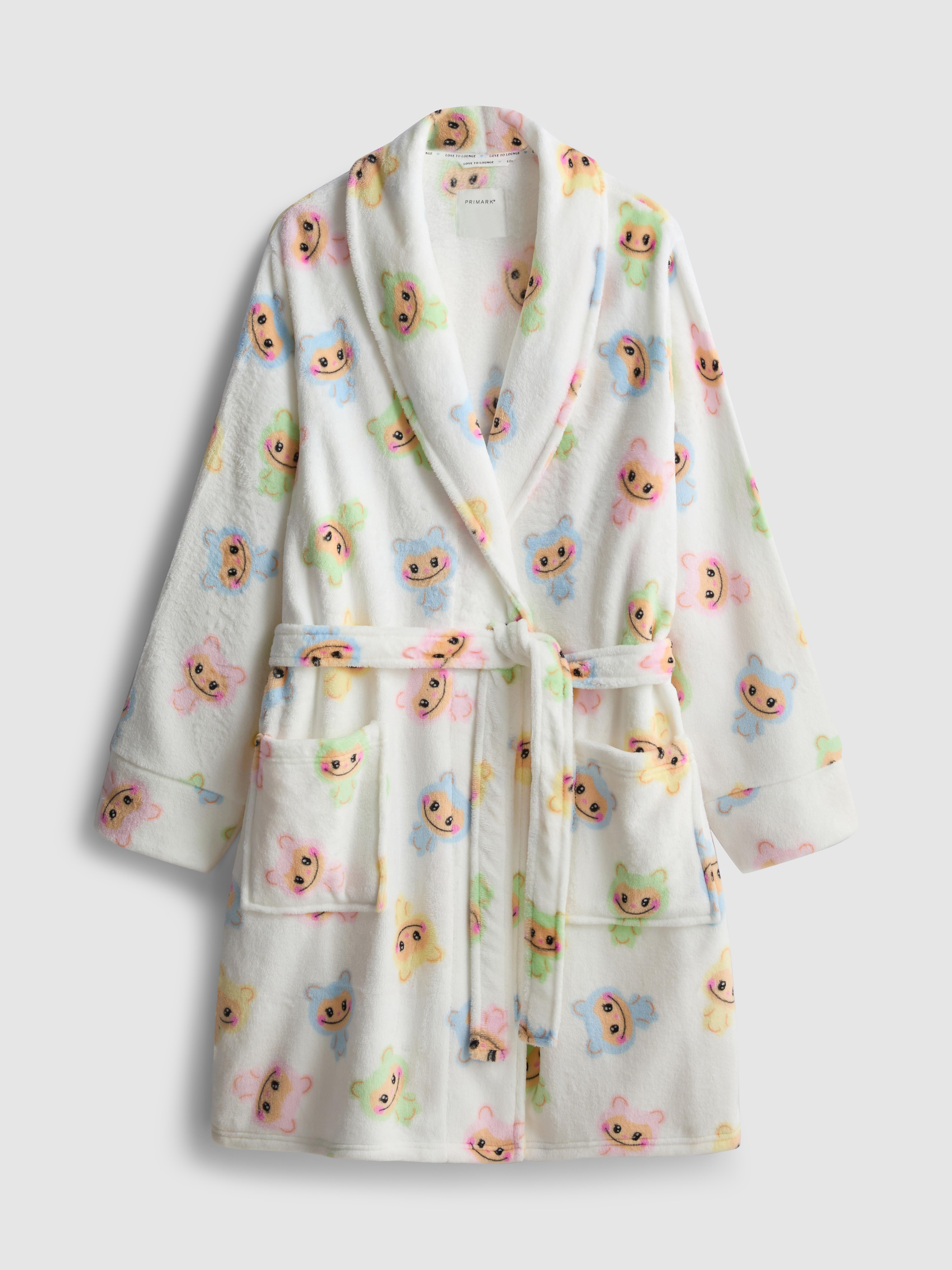 Flauschiger Midi-Bademantel mit Monstermuster