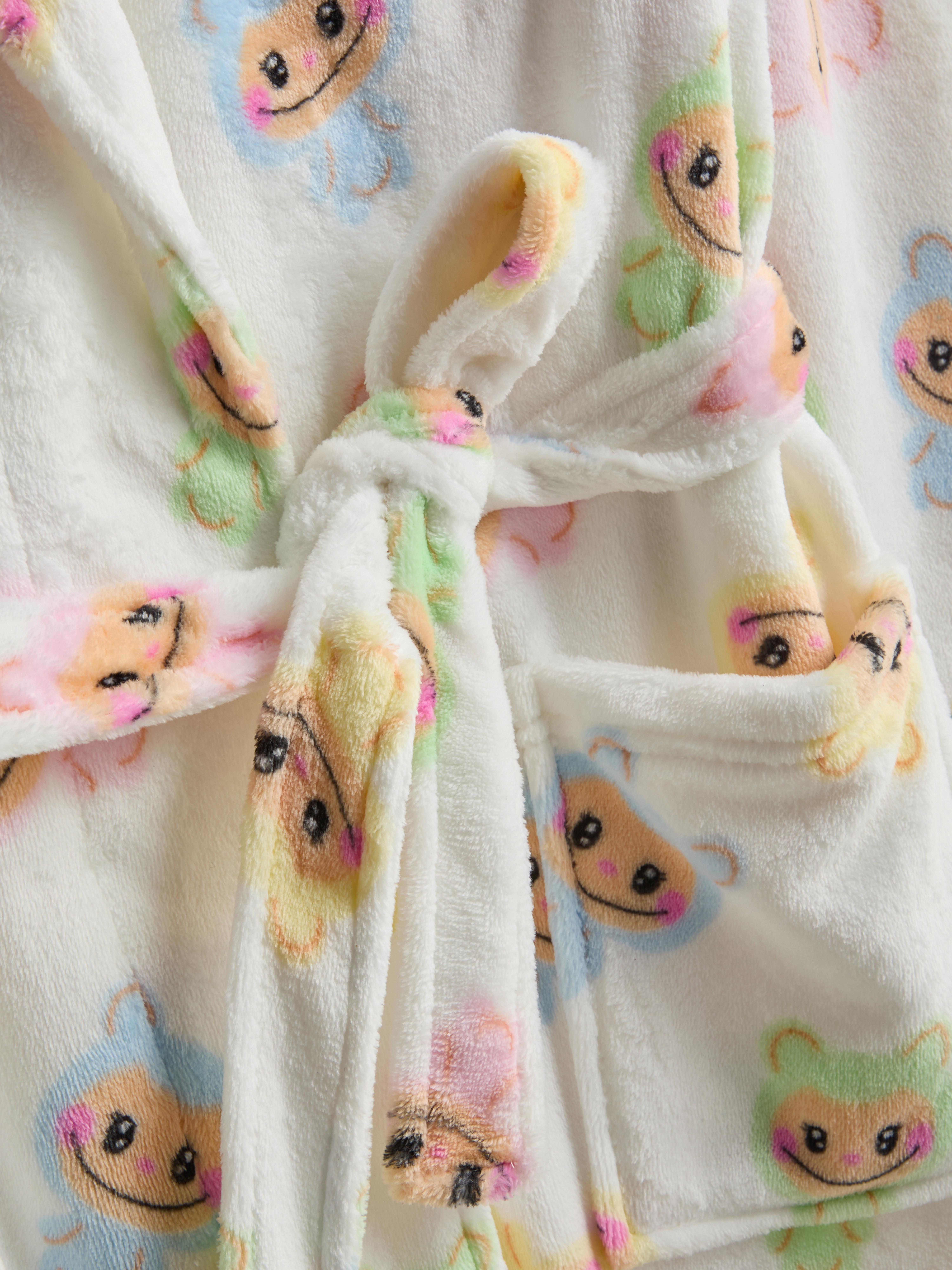 Flauschiger Midi-Bademantel mit Monstermuster