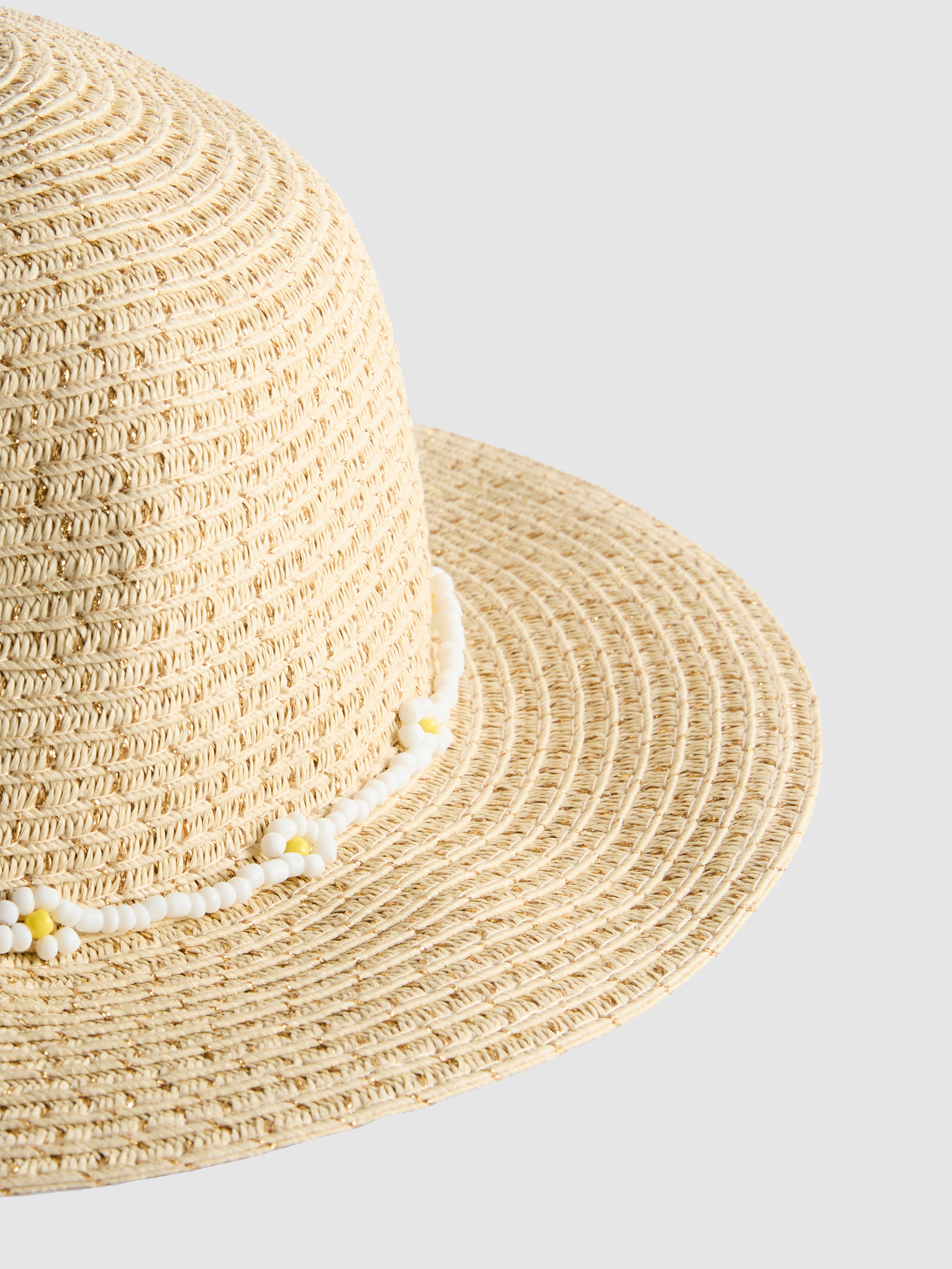 Girls Natural Woven Beaded Hat | Primark