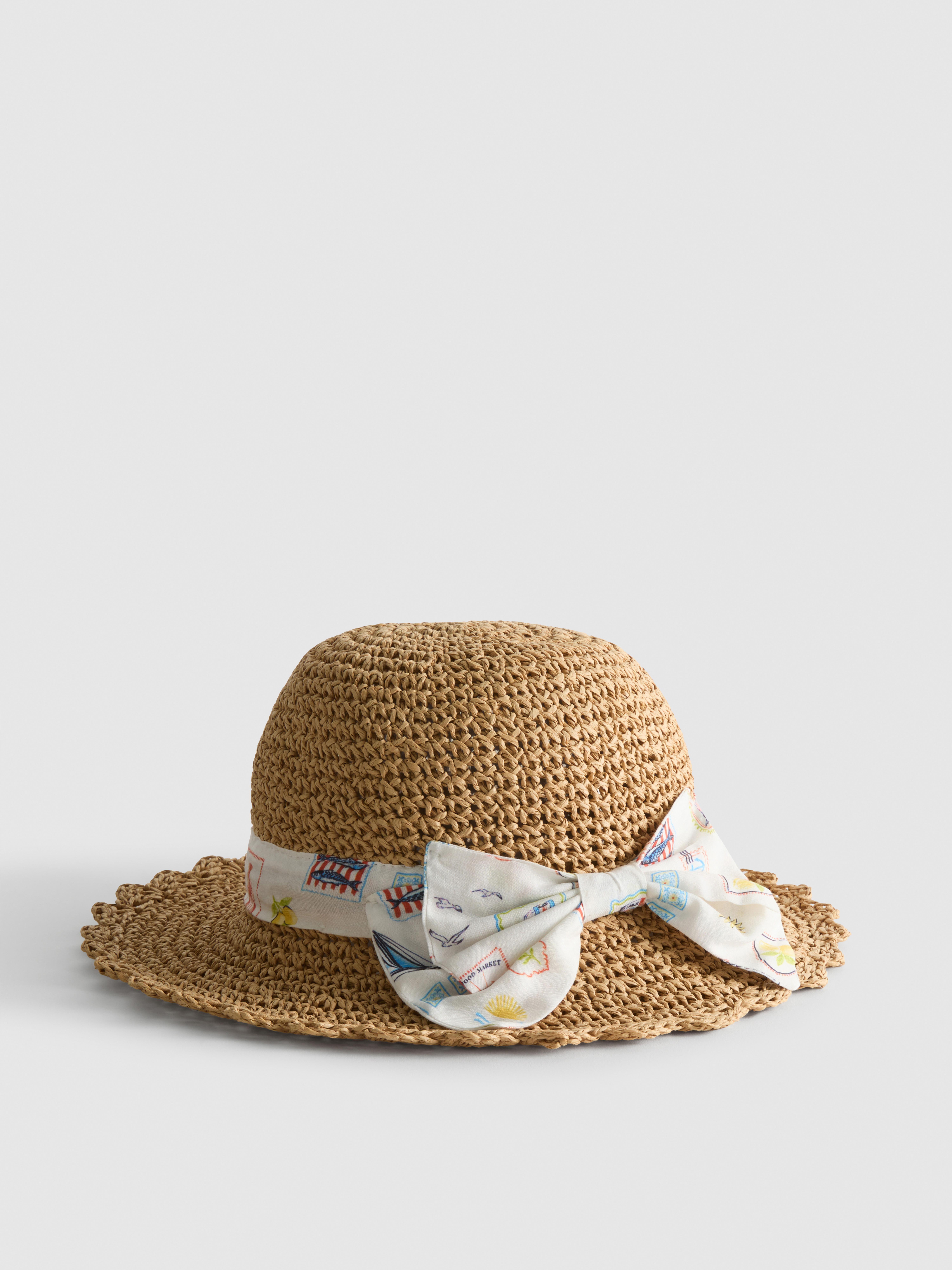帽子 ParrMark CRAFT WORKS Girls Natural Scallop Trim Woven Hat | Primark