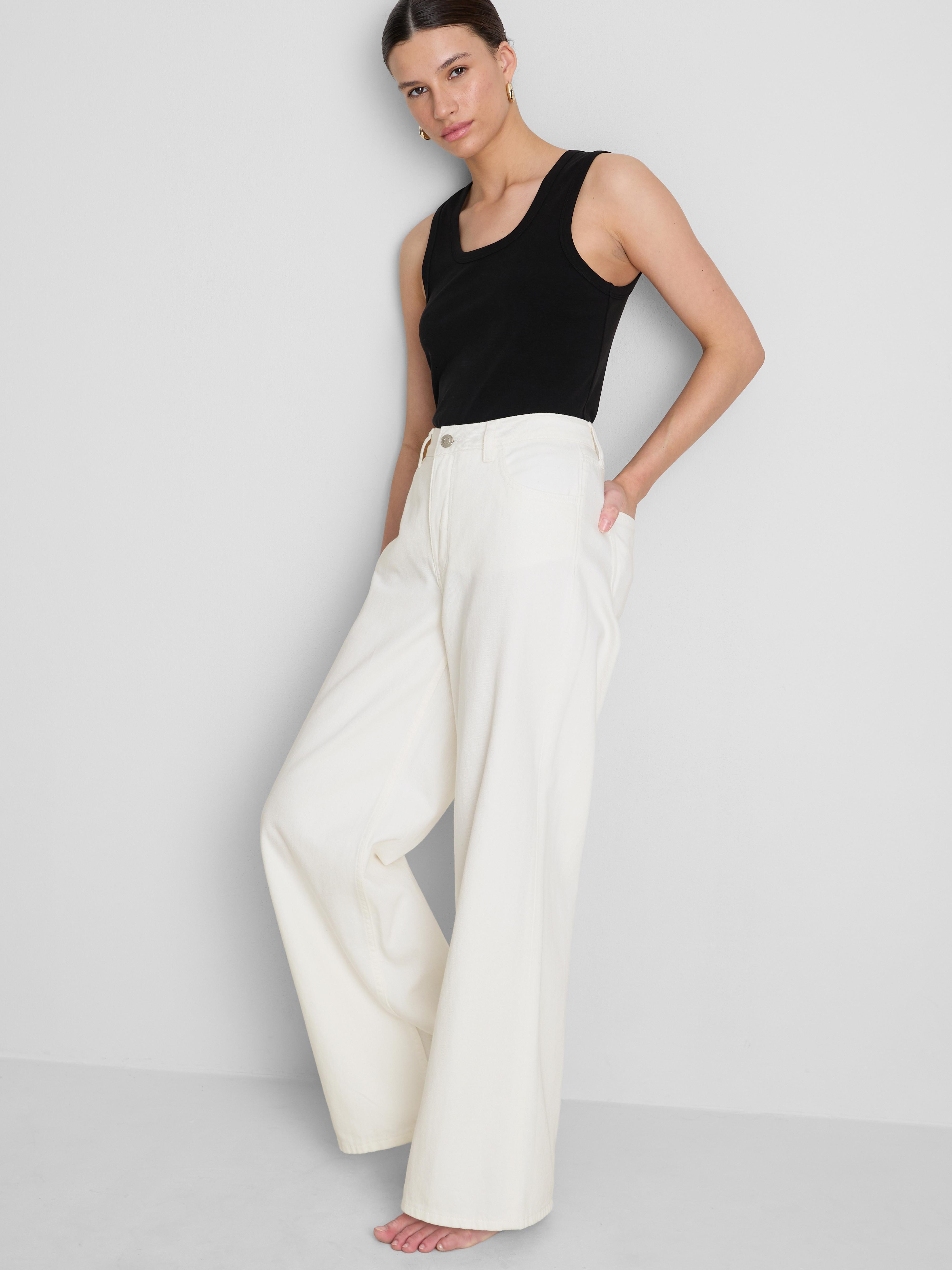 Cotton Denim Mid-Rise Wide Leg Jeans