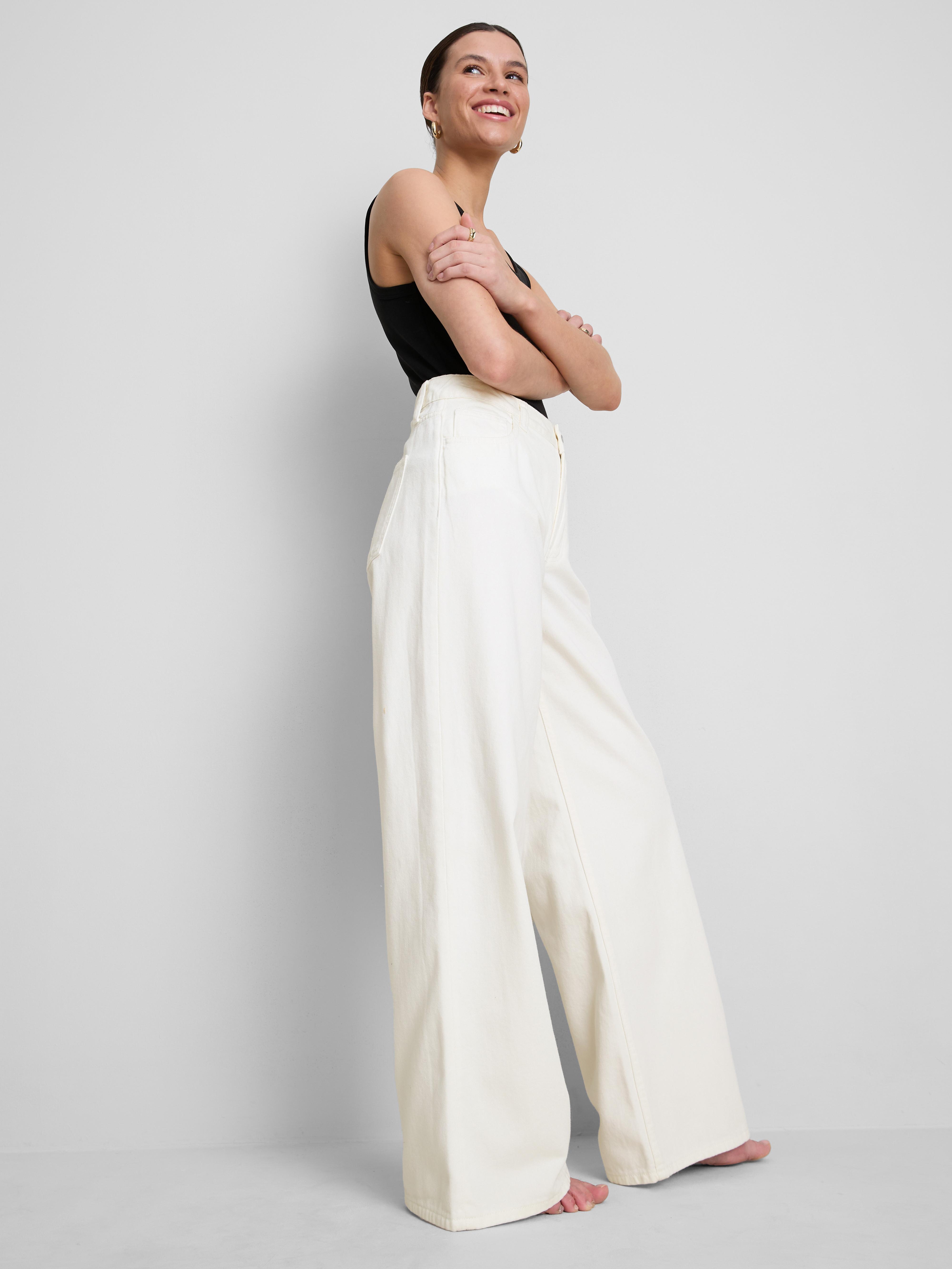 Cotton Denim Mid-Rise Wide Leg Jeans