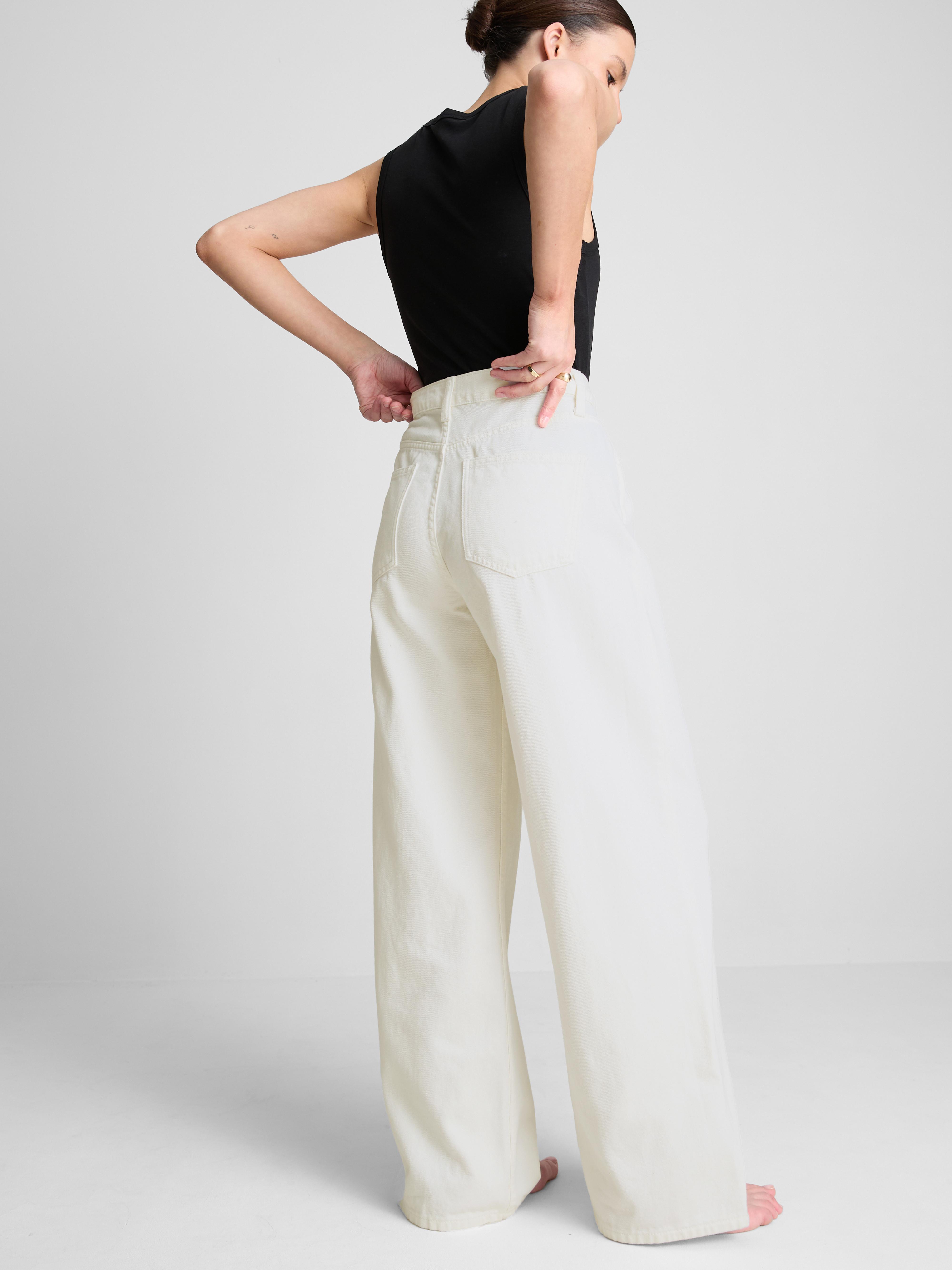 Cotton Denim Mid-Rise Wide Leg Jeans