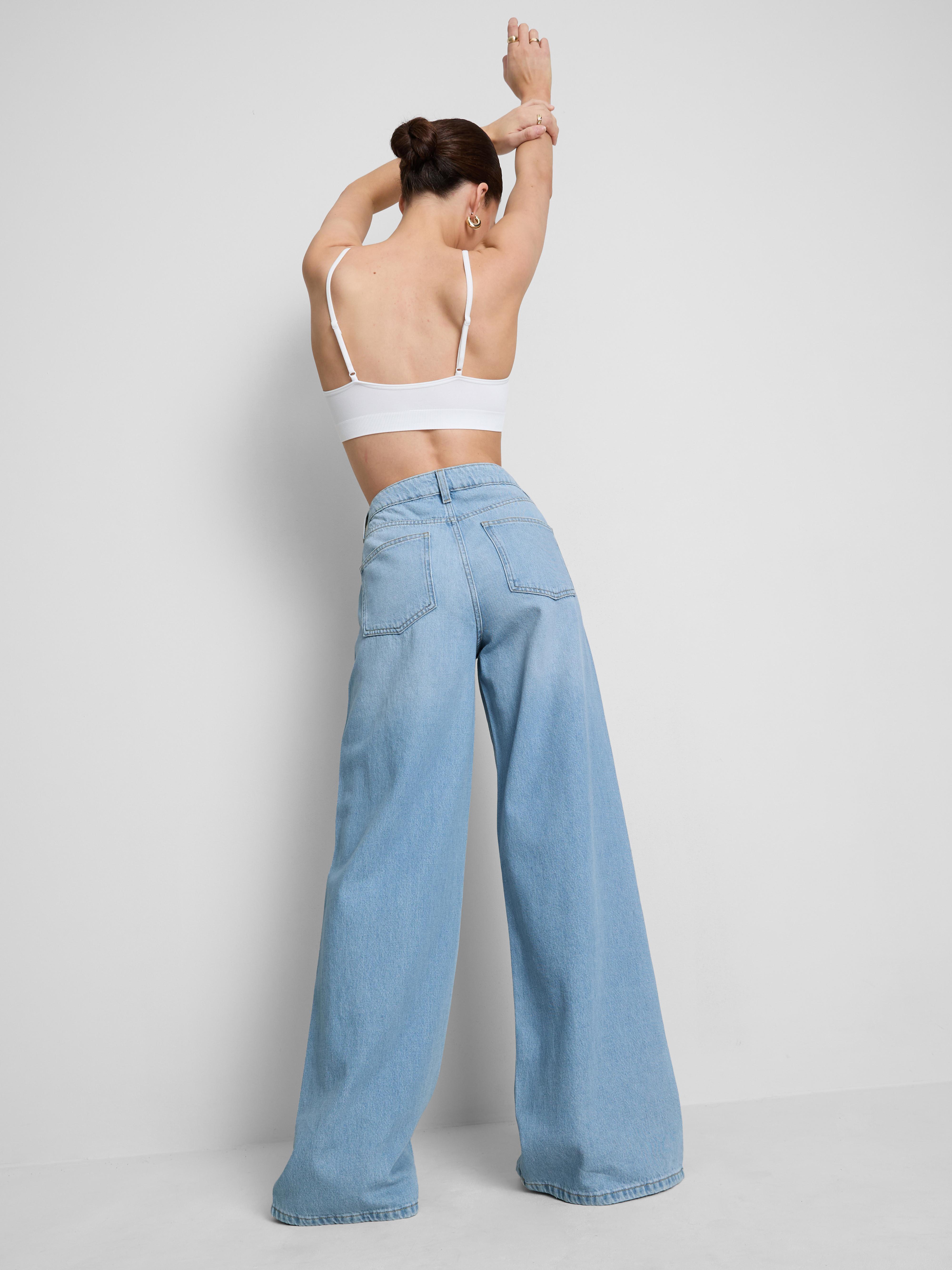 Cotton Denim Mid-Rise Wide Leg Jeans