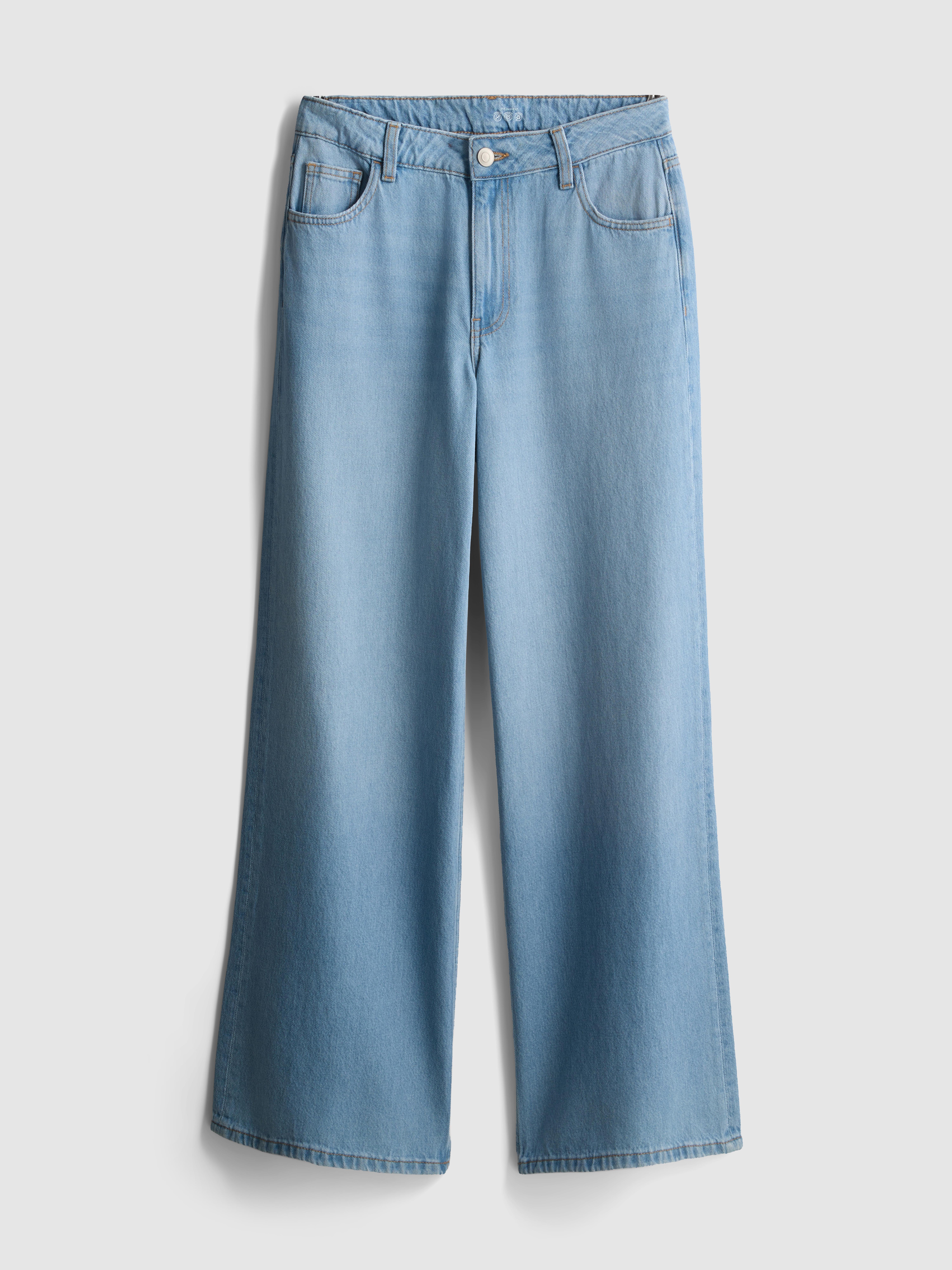 Cotton Denim Mid-Rise Wide Leg Jeans