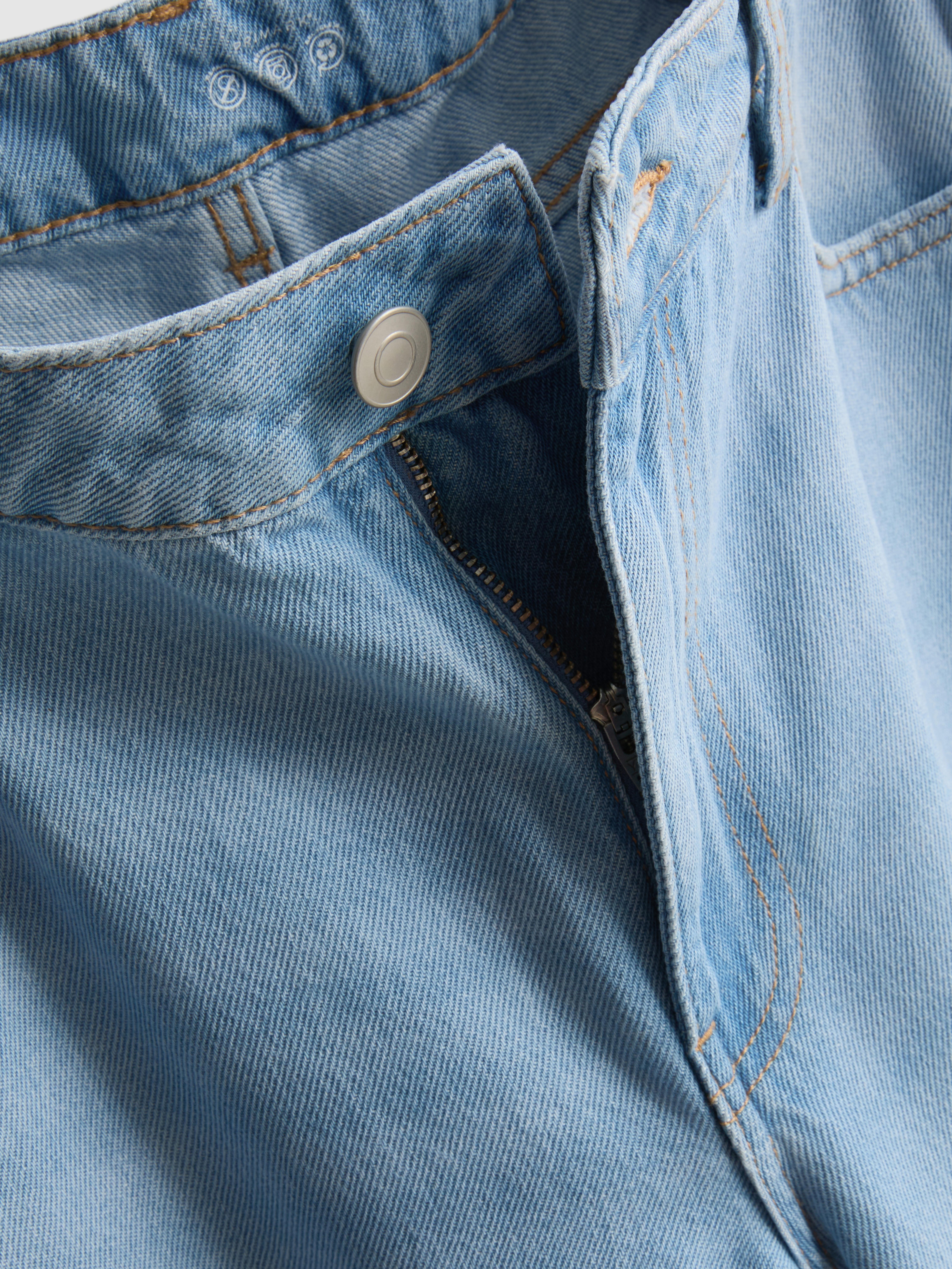 Cotton Denim Mid-Rise Wide Leg Jeans