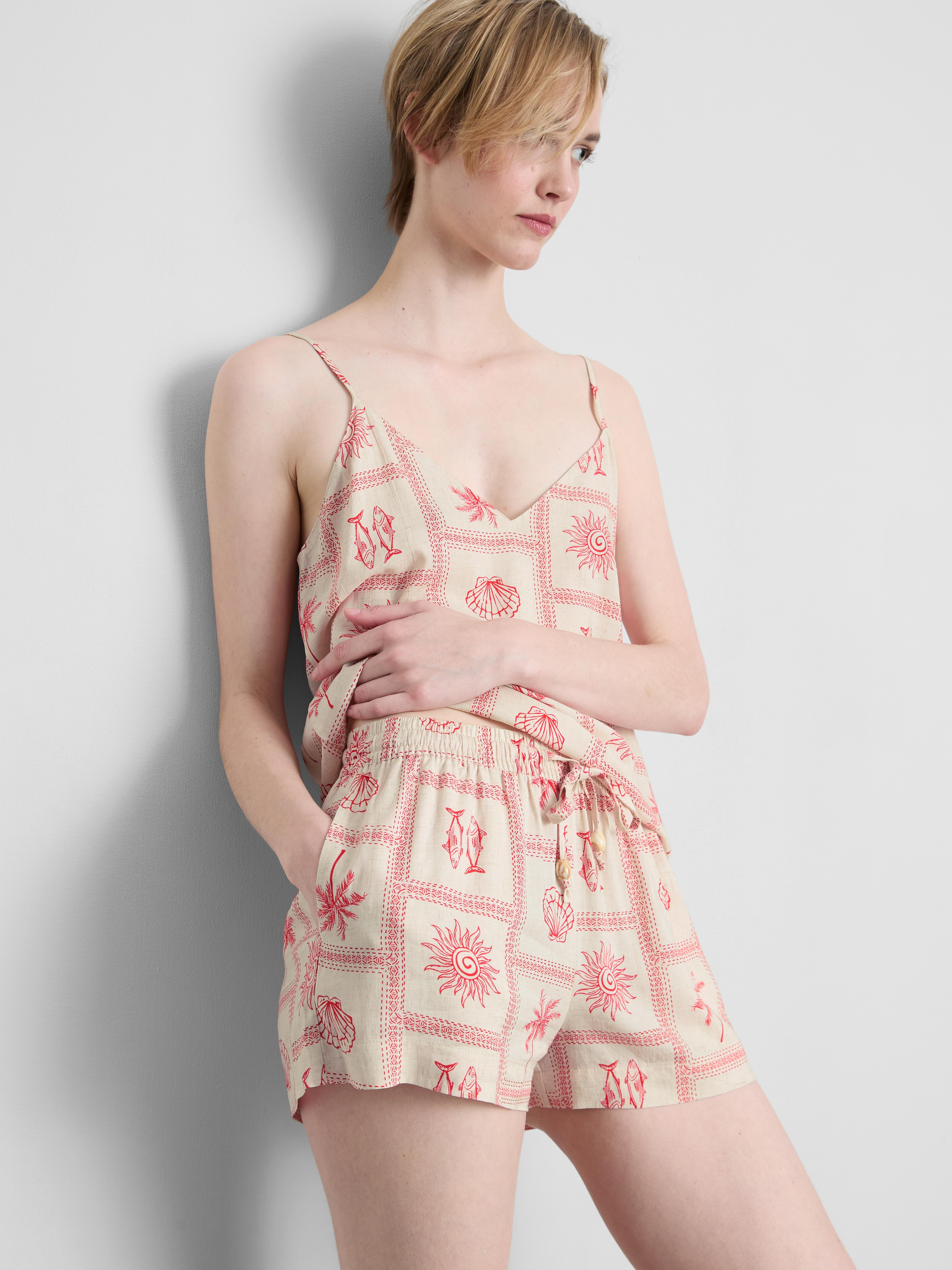 Schlafanzugshorts mit Kordelzug und Kachel-Print
