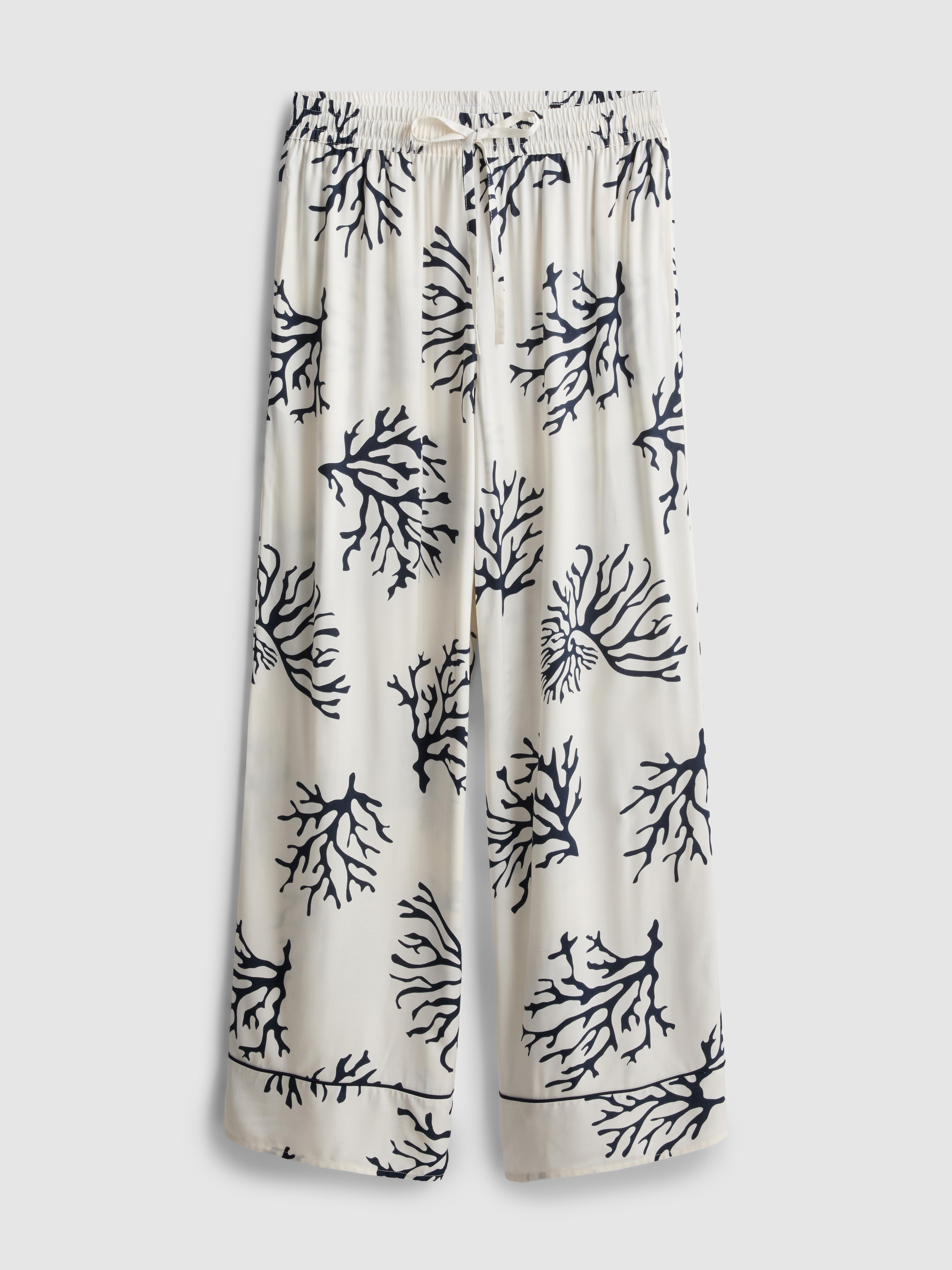 Wide Leg Coral Print Pajama Bottoms