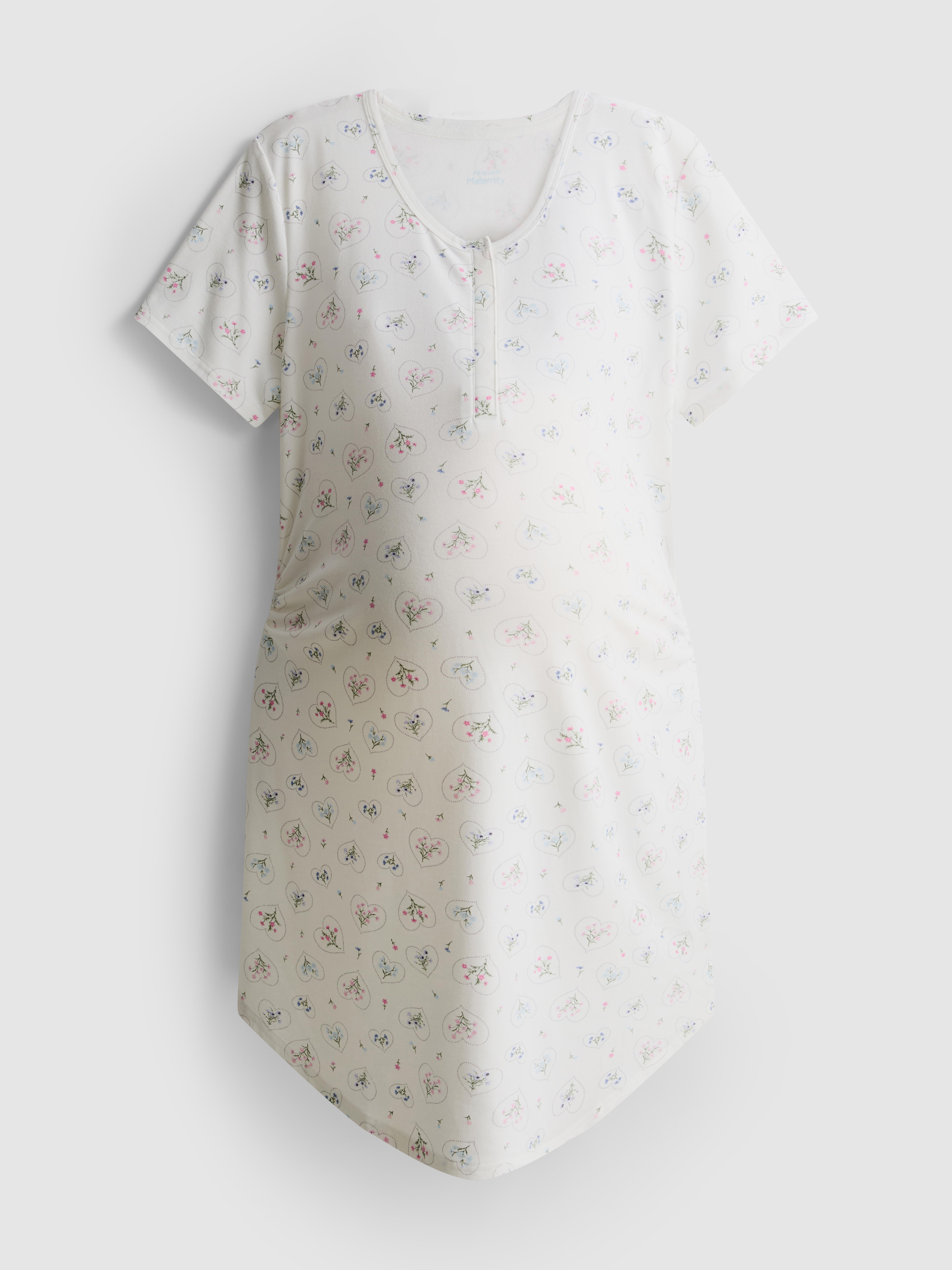 Umstandsschlafshirt mit Blumenmuster und U-Ausschnitt