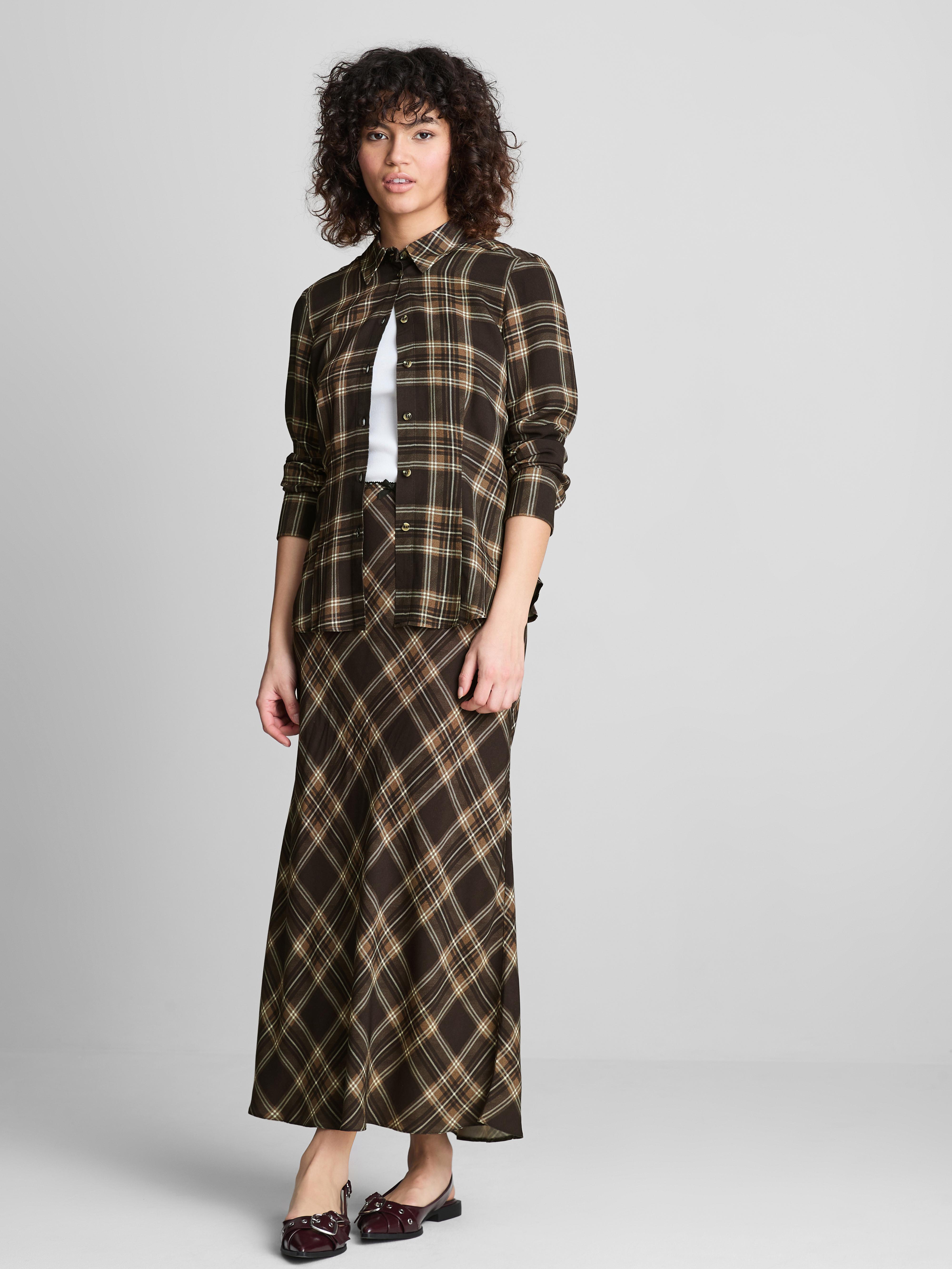 Women's Multi Check A-Line Midi Skirt