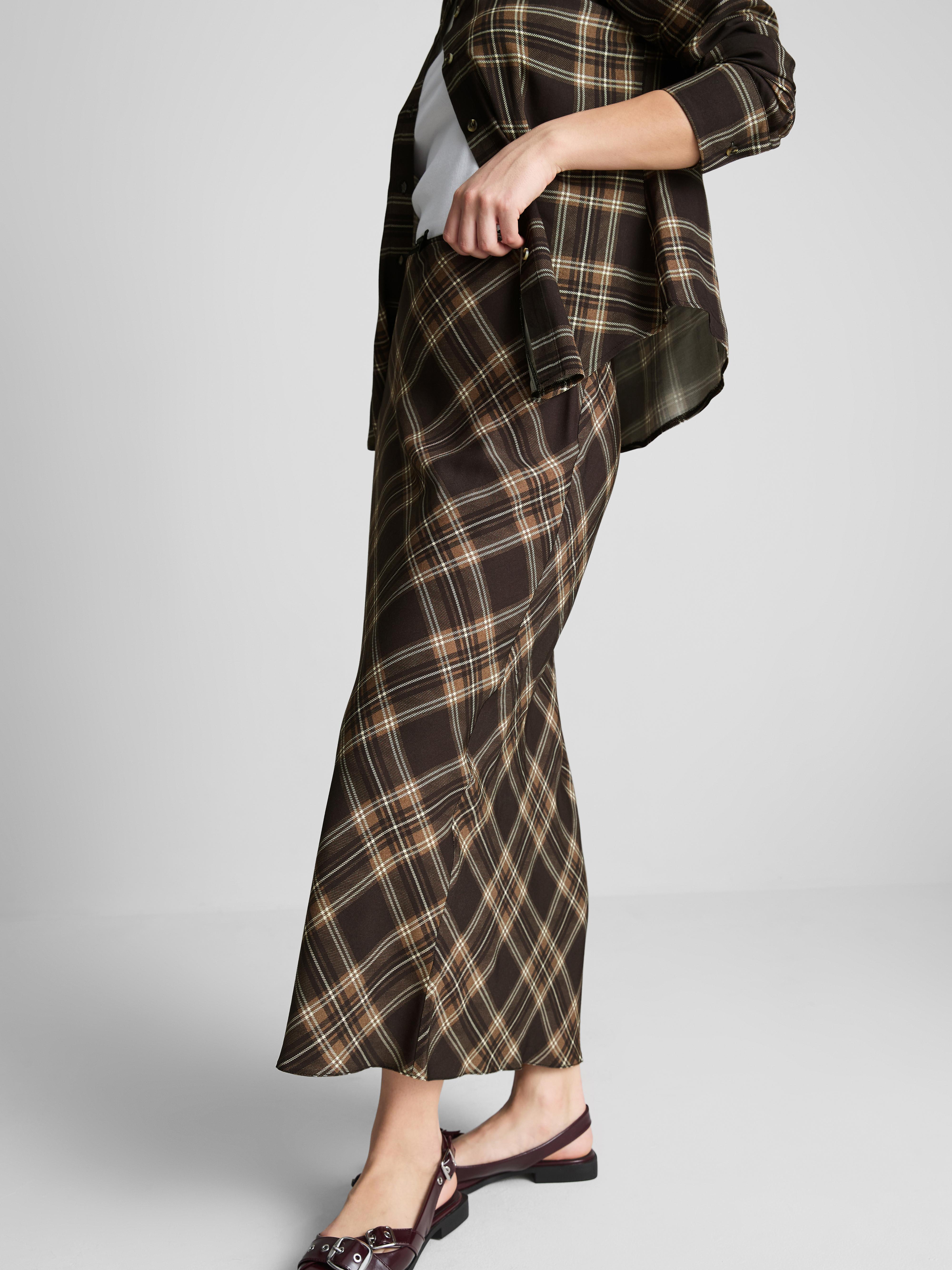 Women's Multi Check A-Line Midi Skirt