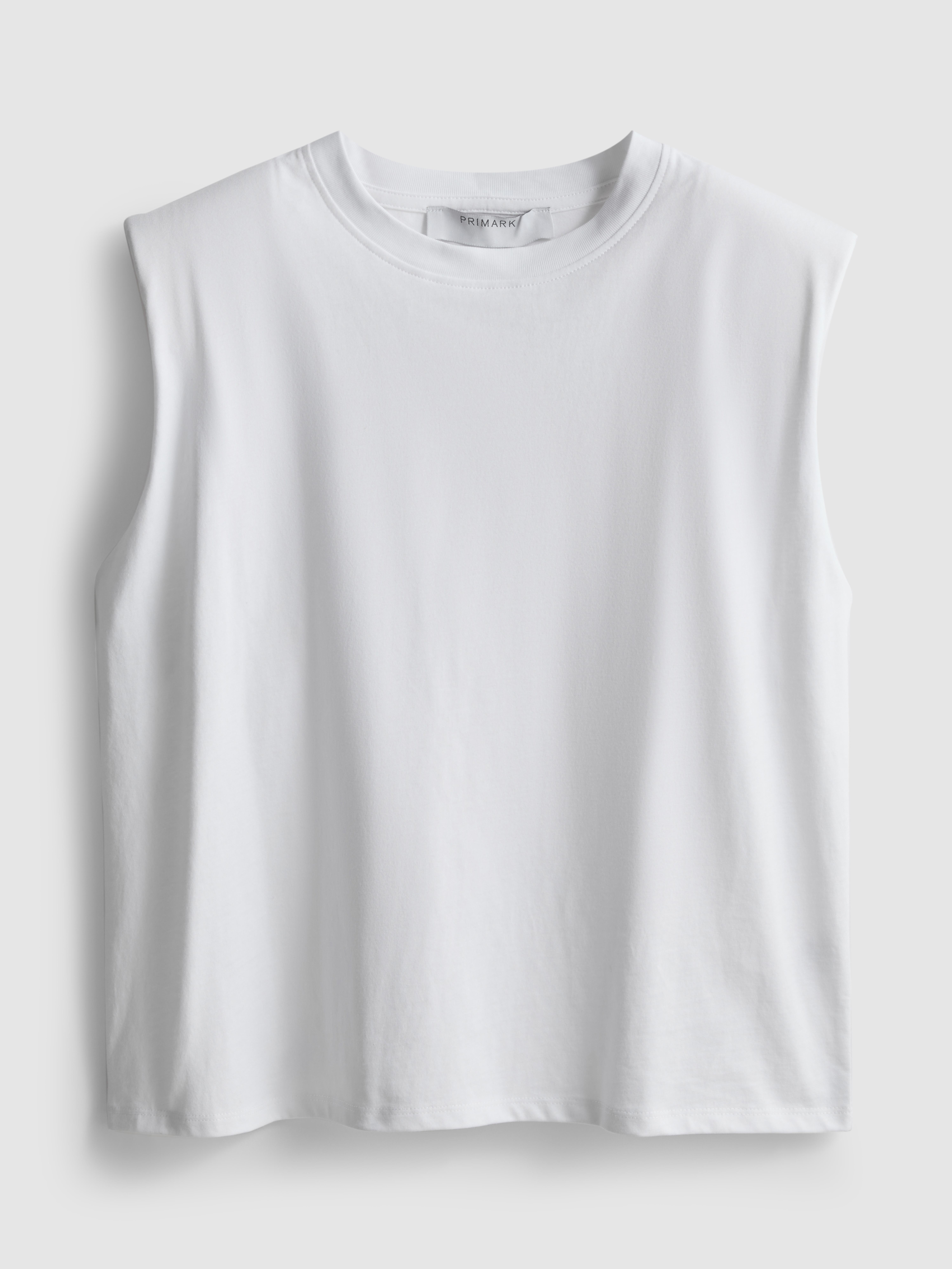 Sleeveless Padded-Shoulder Tee