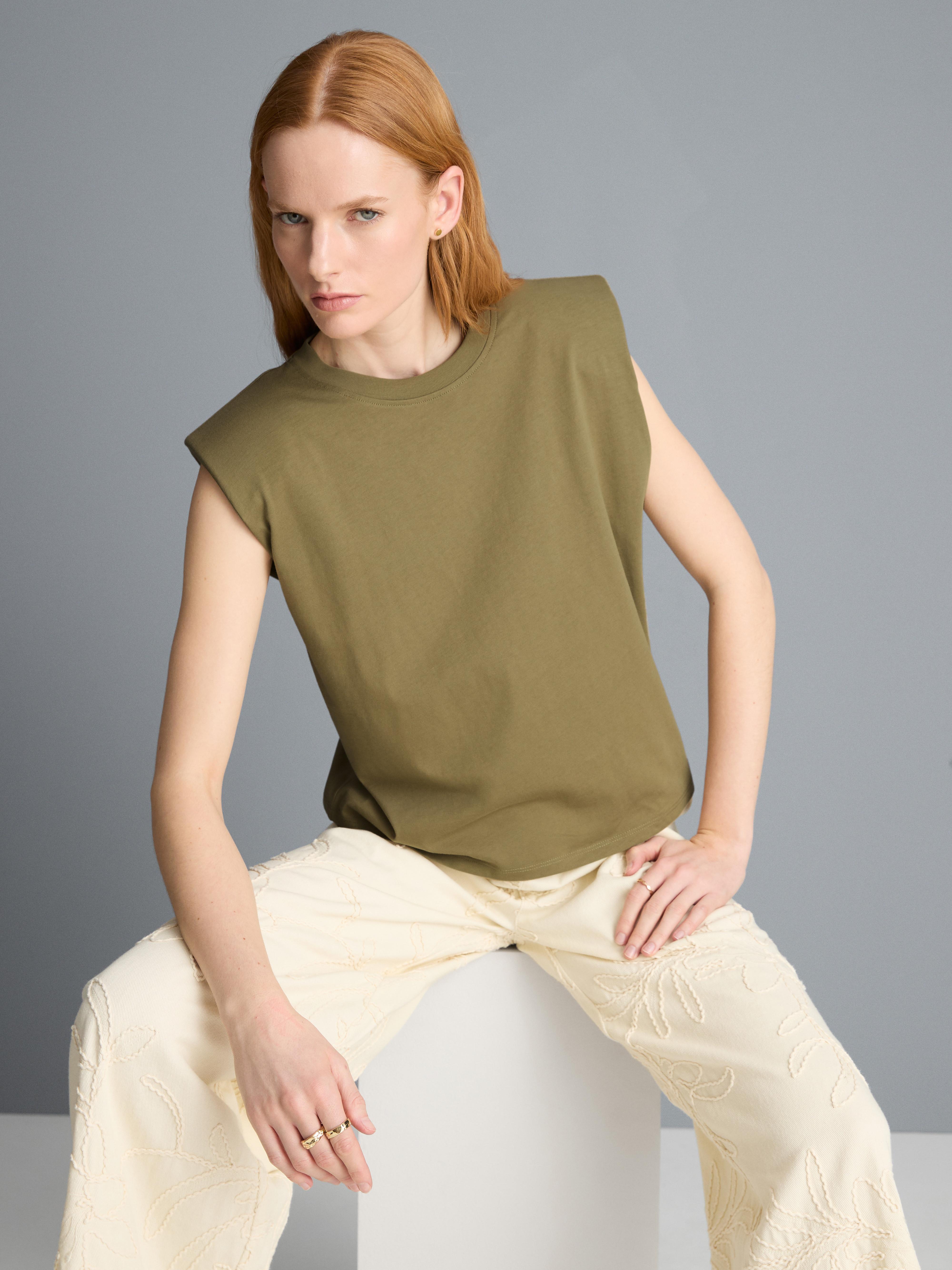 Mouwloos T-shirt met schoudervulling