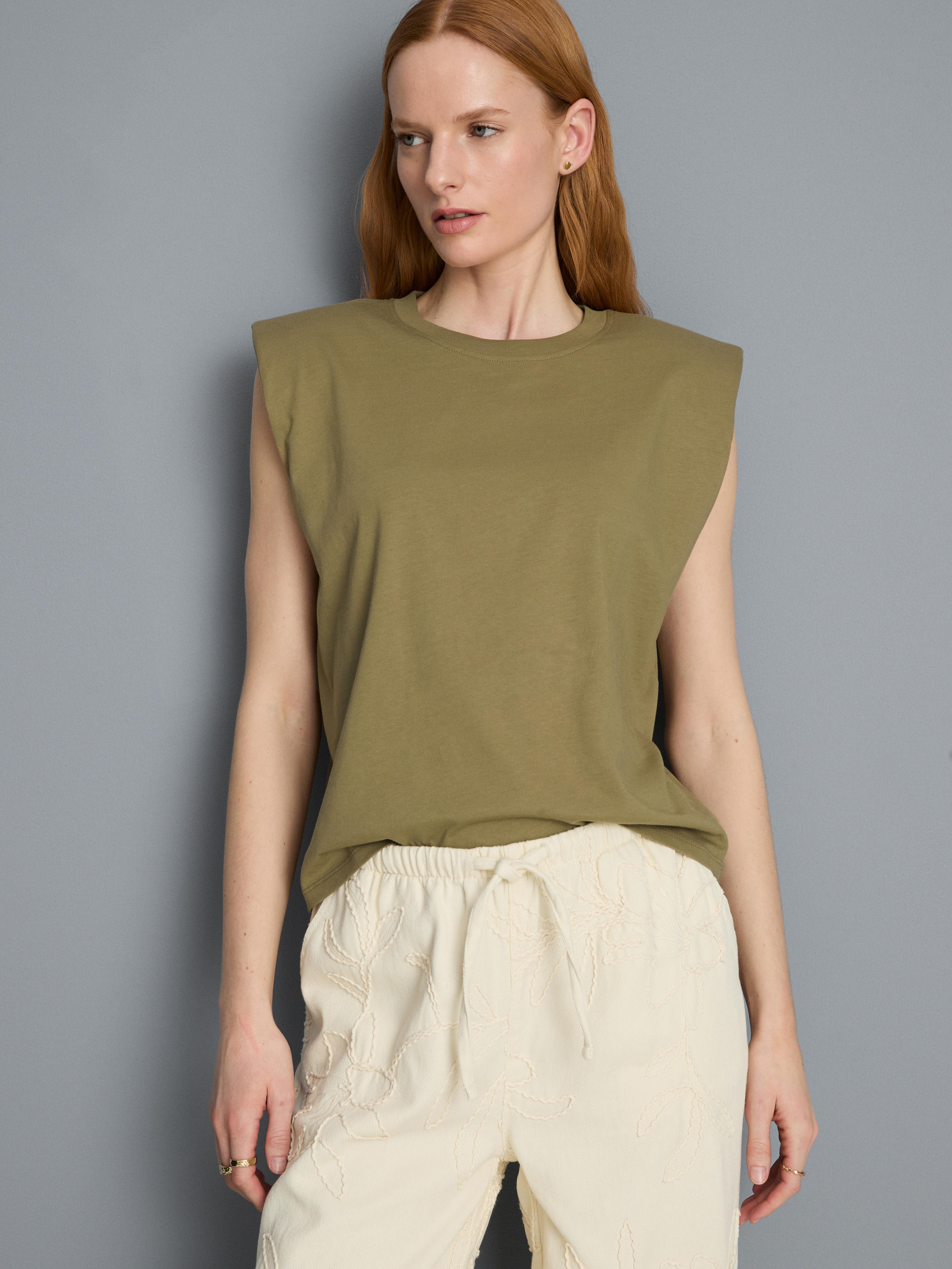 Mouwloos T-shirt met schoudervulling