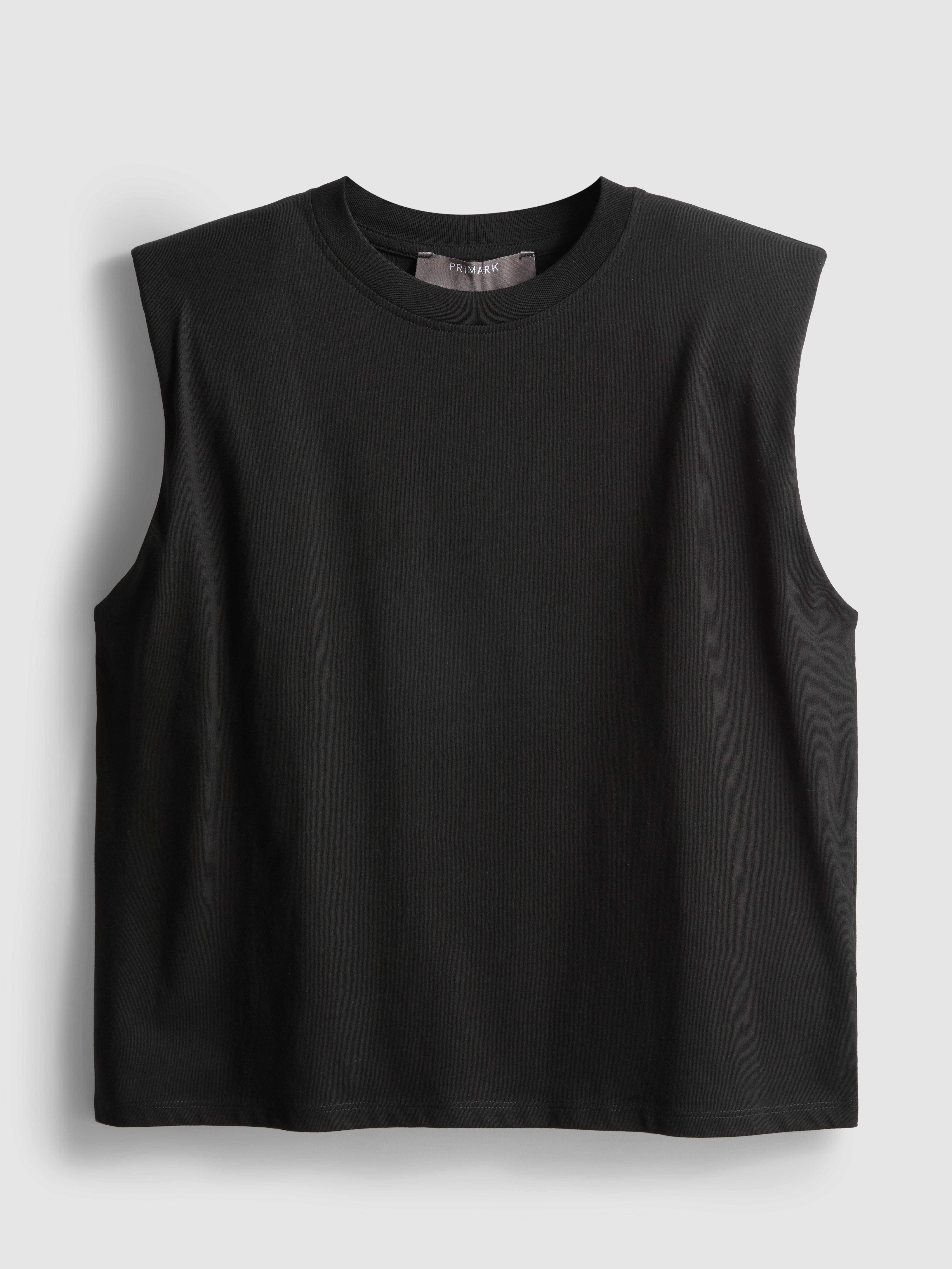 Sleeveless Padded-Shoulder Tee
