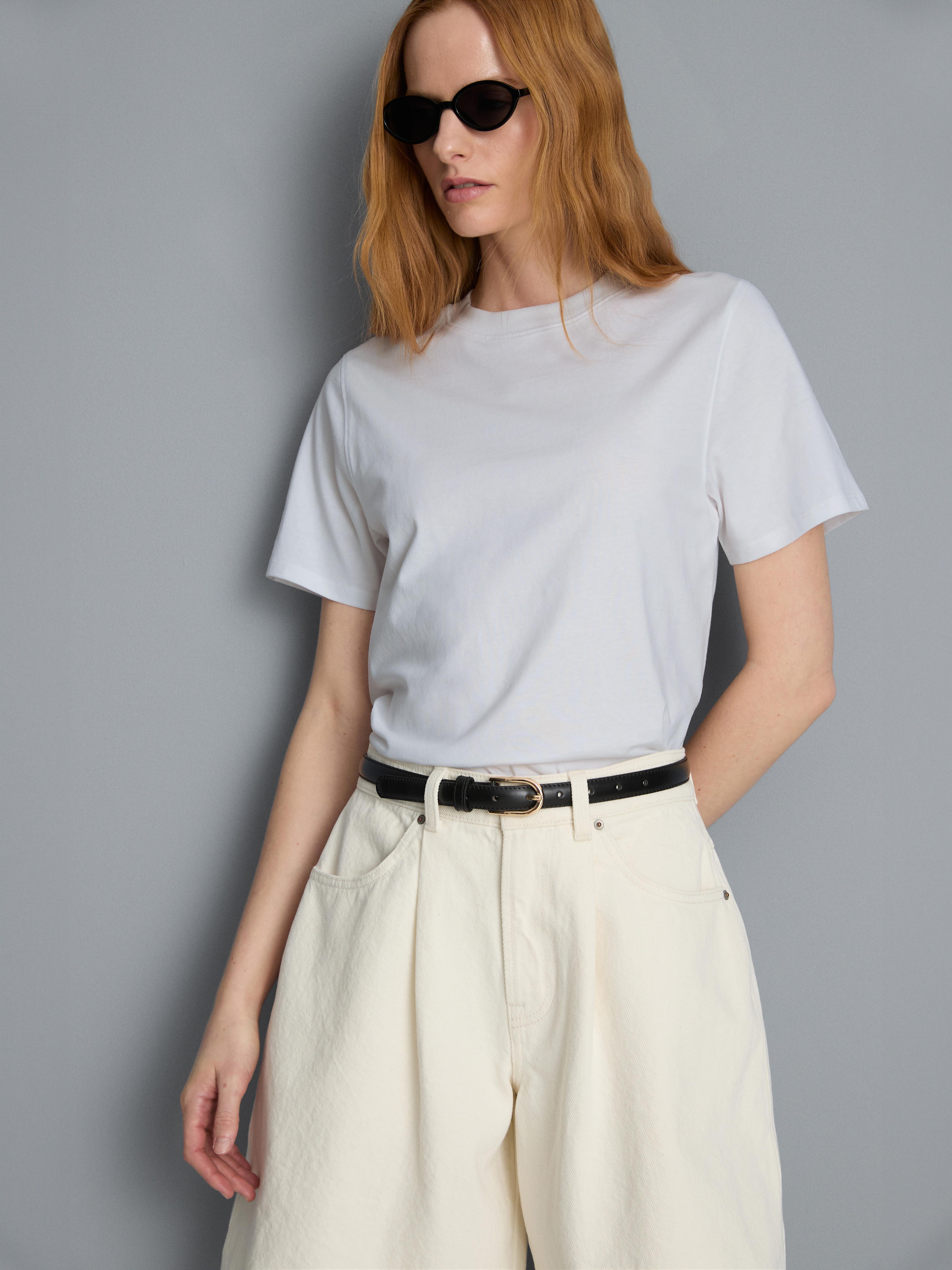T-shirt Donna In Cotone Girocollo Bianca - Maglia Basic Con Stampa Di Qualità Bughyprint