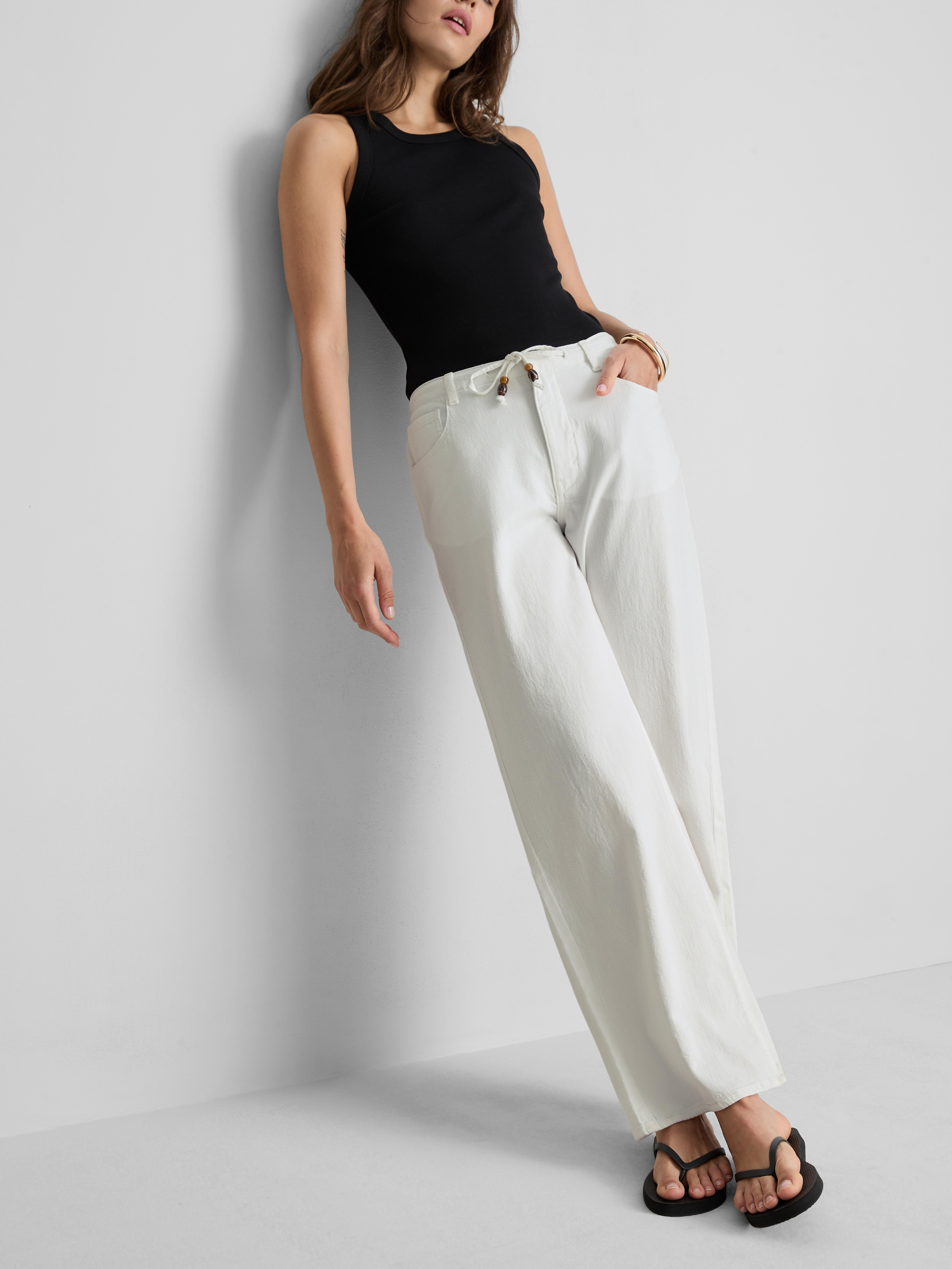 Pantaloni in cotone a gamba dritta con perline