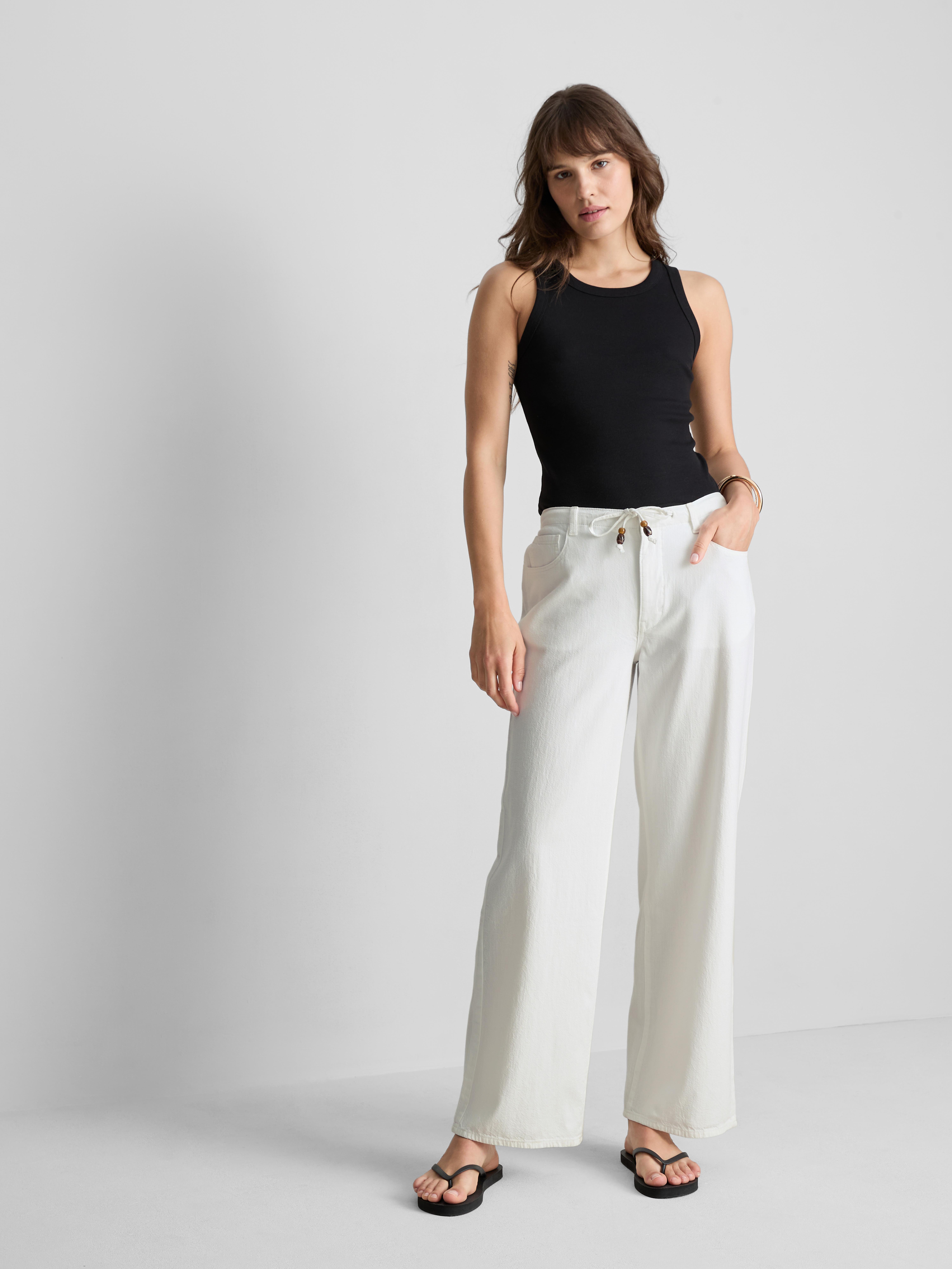 Pantalon droit en coton à perles