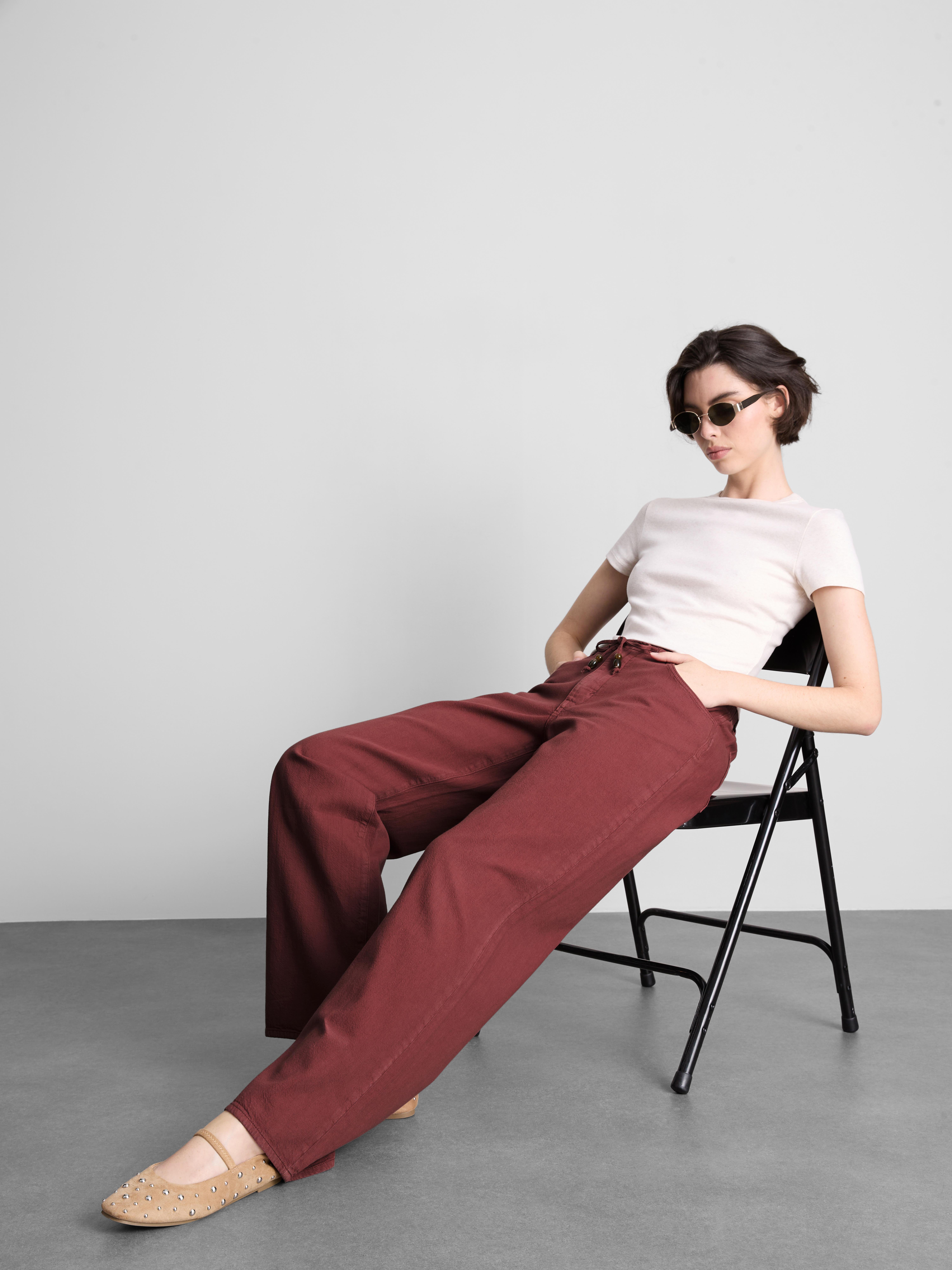Cotton Straight Leg Beaded Trousers