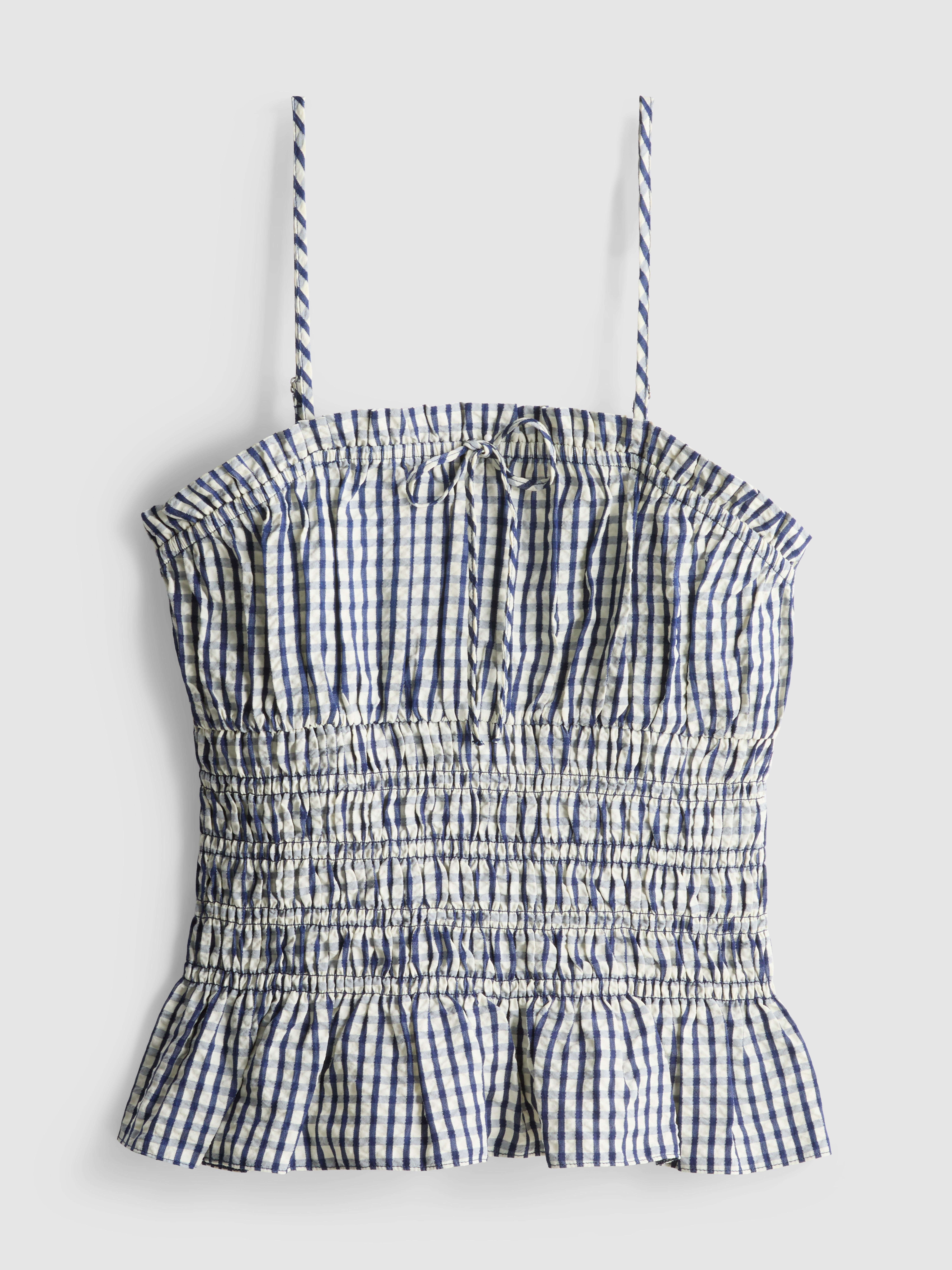 Shirred Gingham Peplum Cami Top