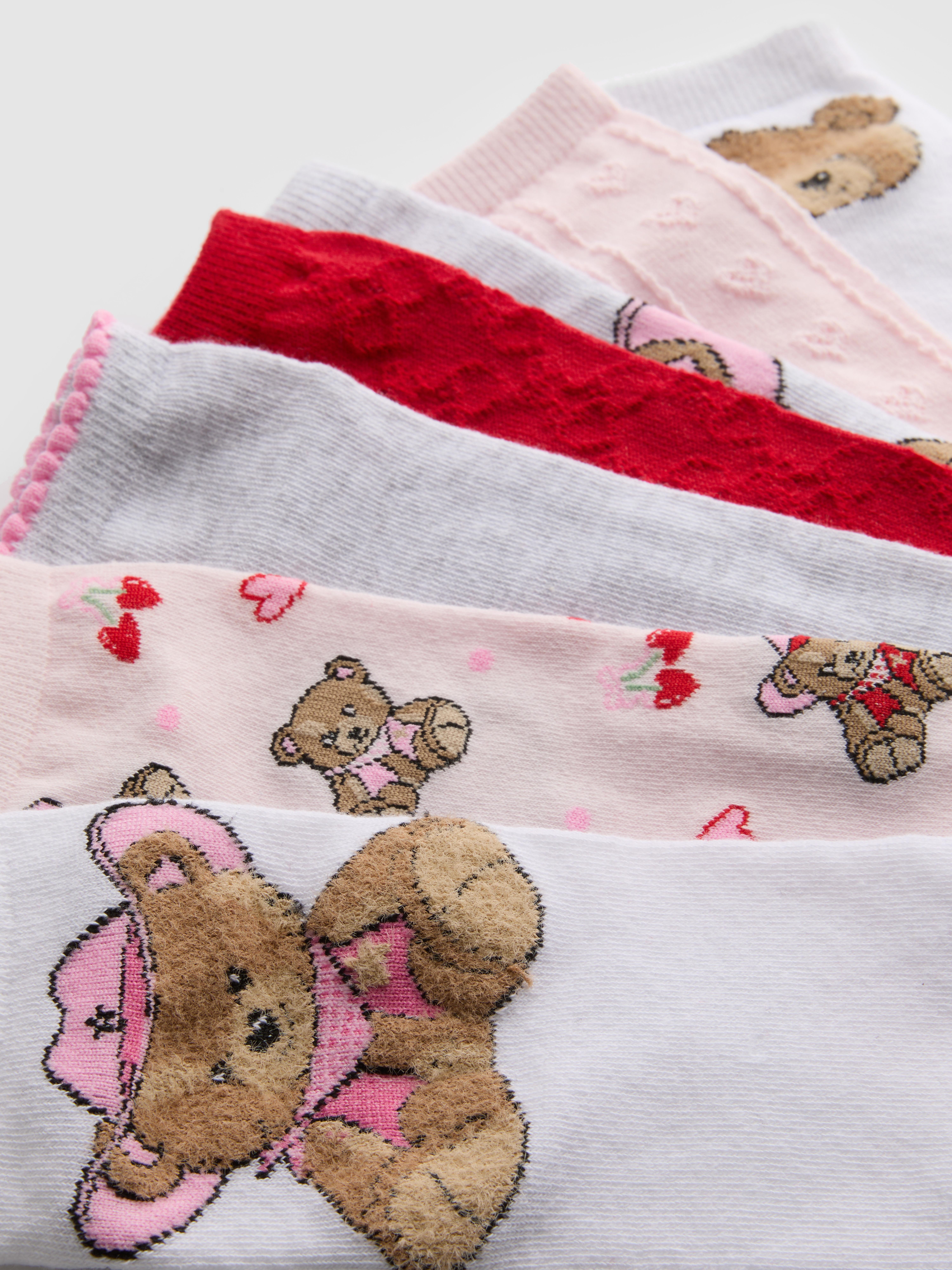 7pk Cotton Rich Bear Pattern Ankle Socks
