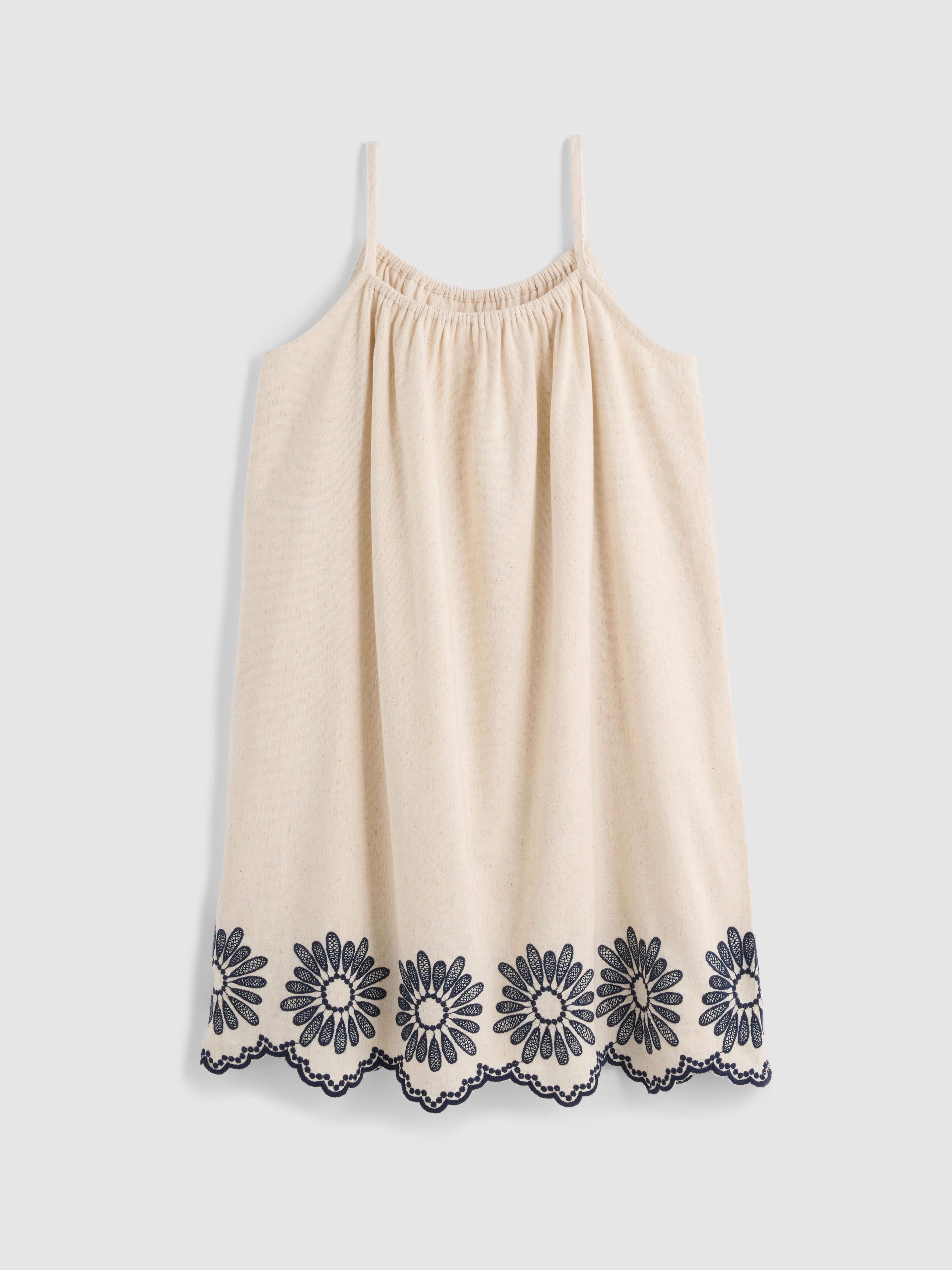 7-15 anos | Vestido franzido top alças bordado