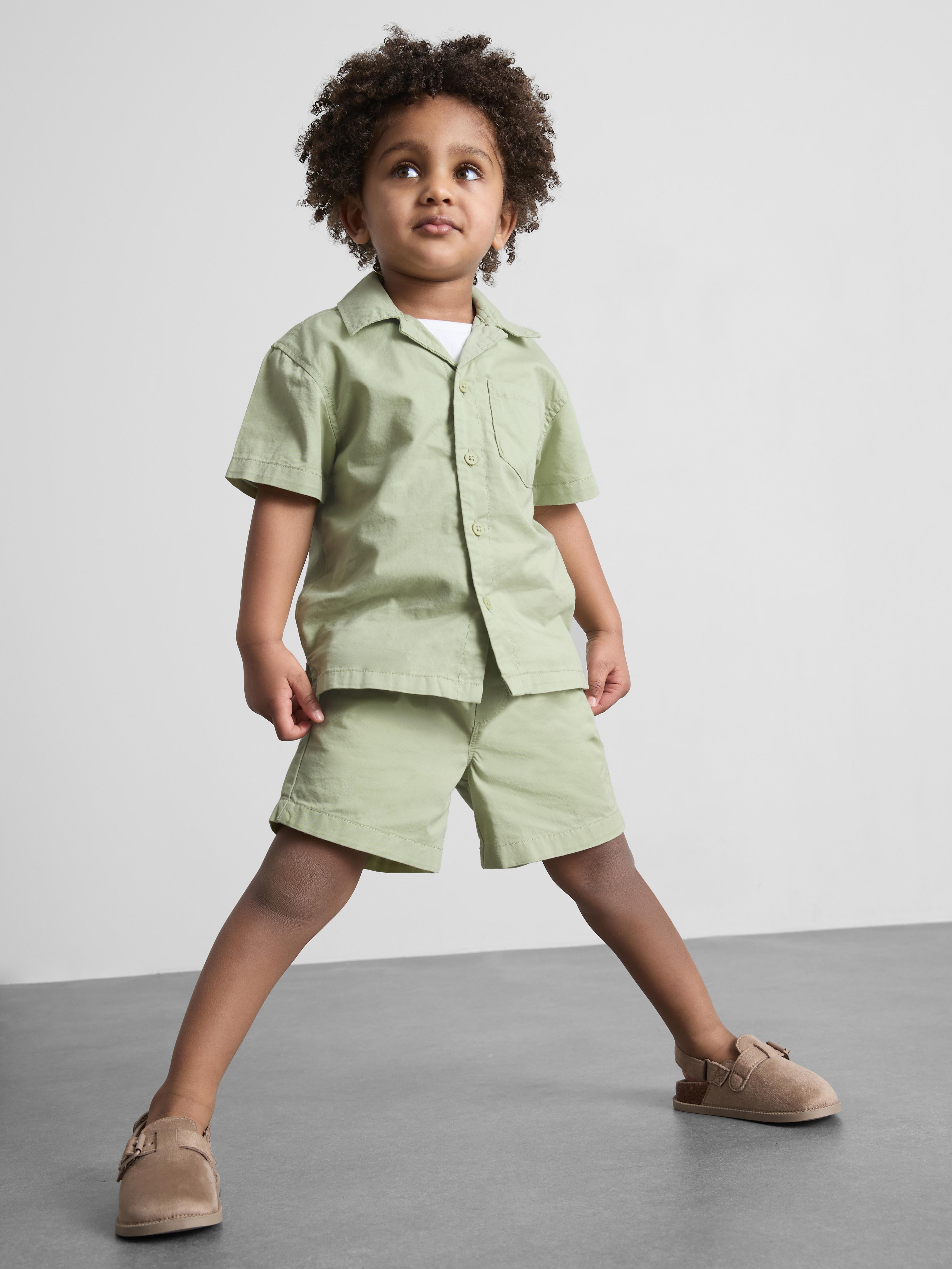 1-9yrs | Pure Cotton Button-Down Shirt and Shorts Set