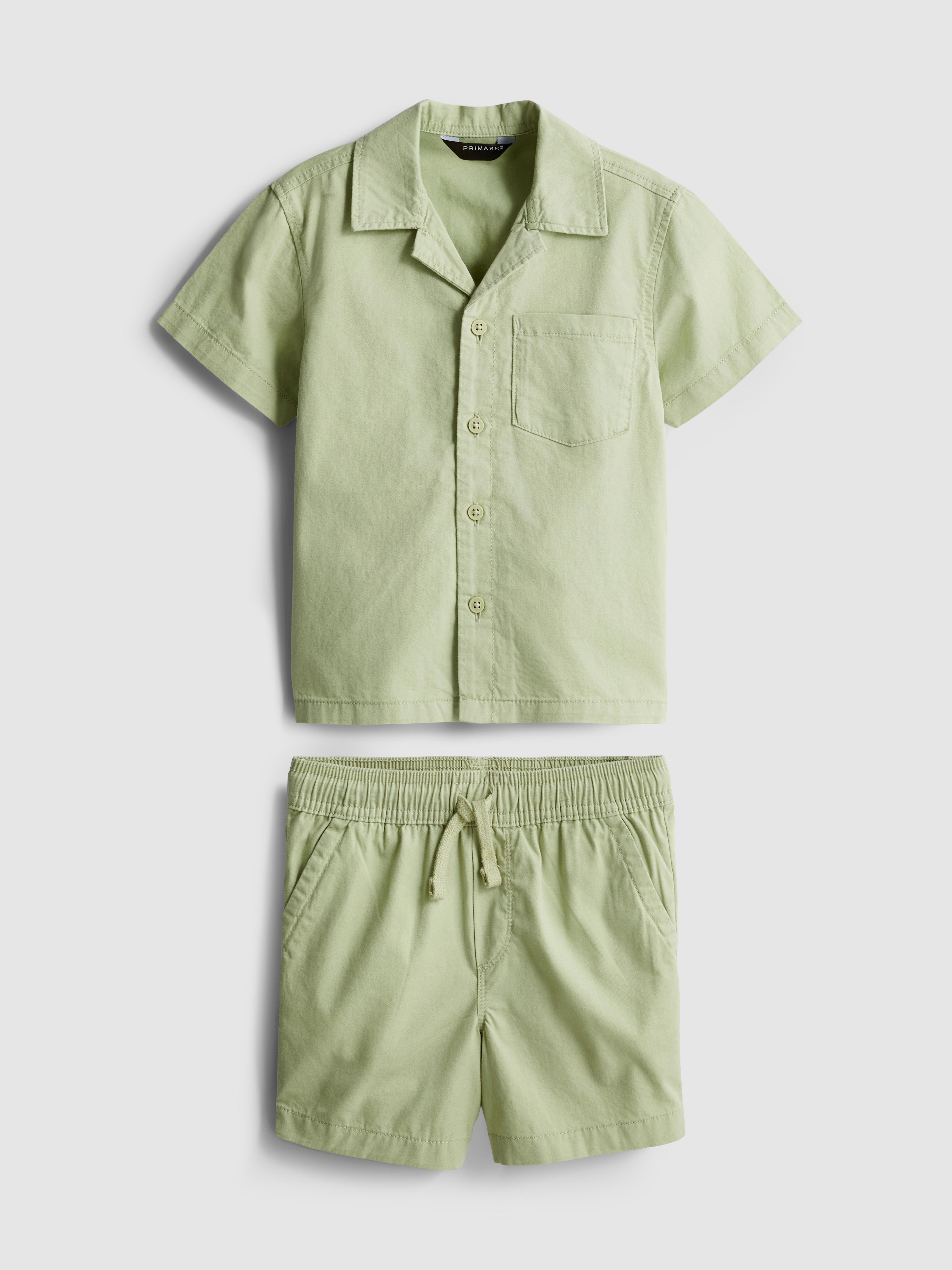 1-9yrs | Pure Cotton Button-Down Shirt and Shorts Set
