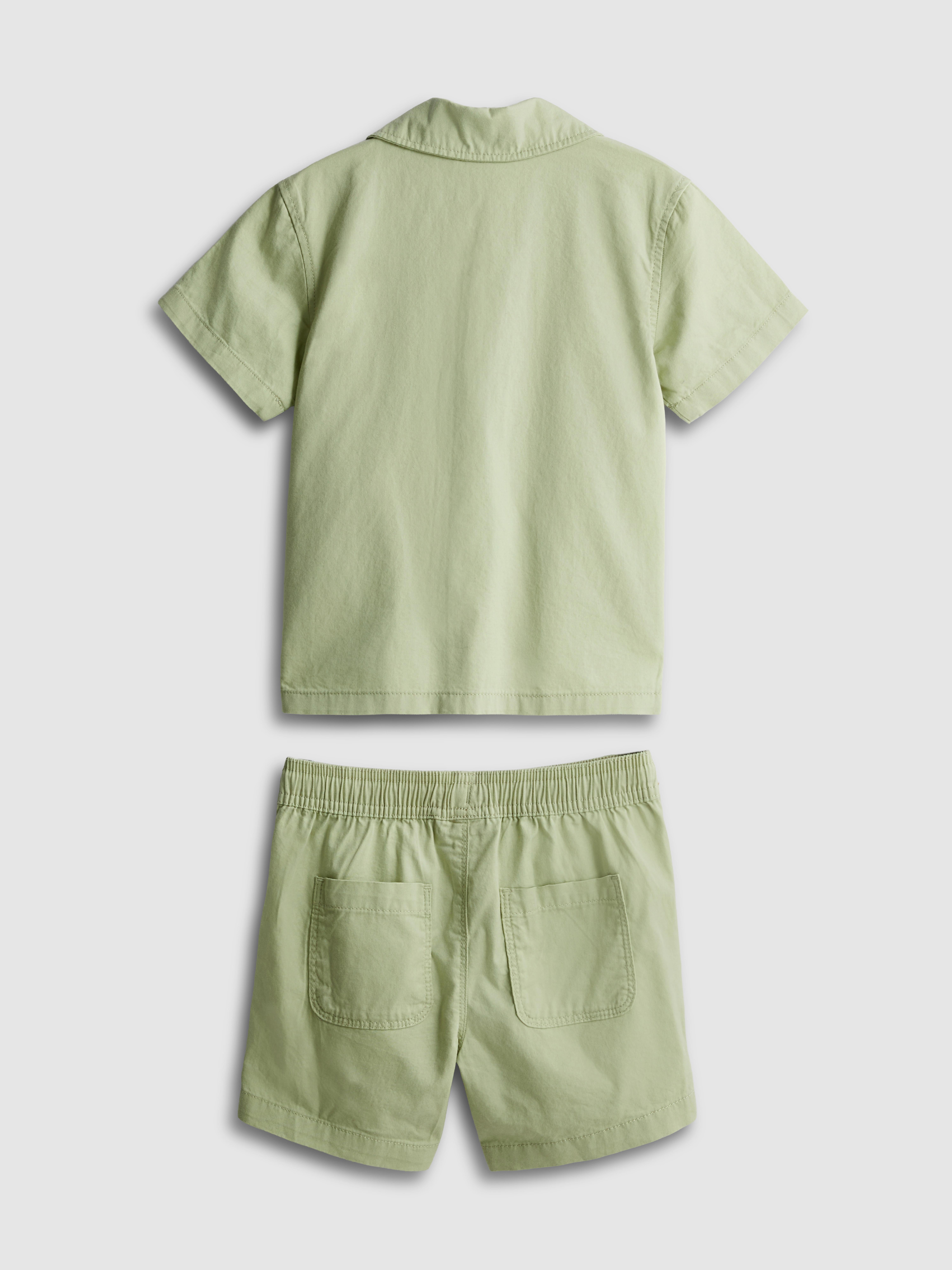 1-9yrs | Pure Cotton Button-Down Shirt and Shorts Set