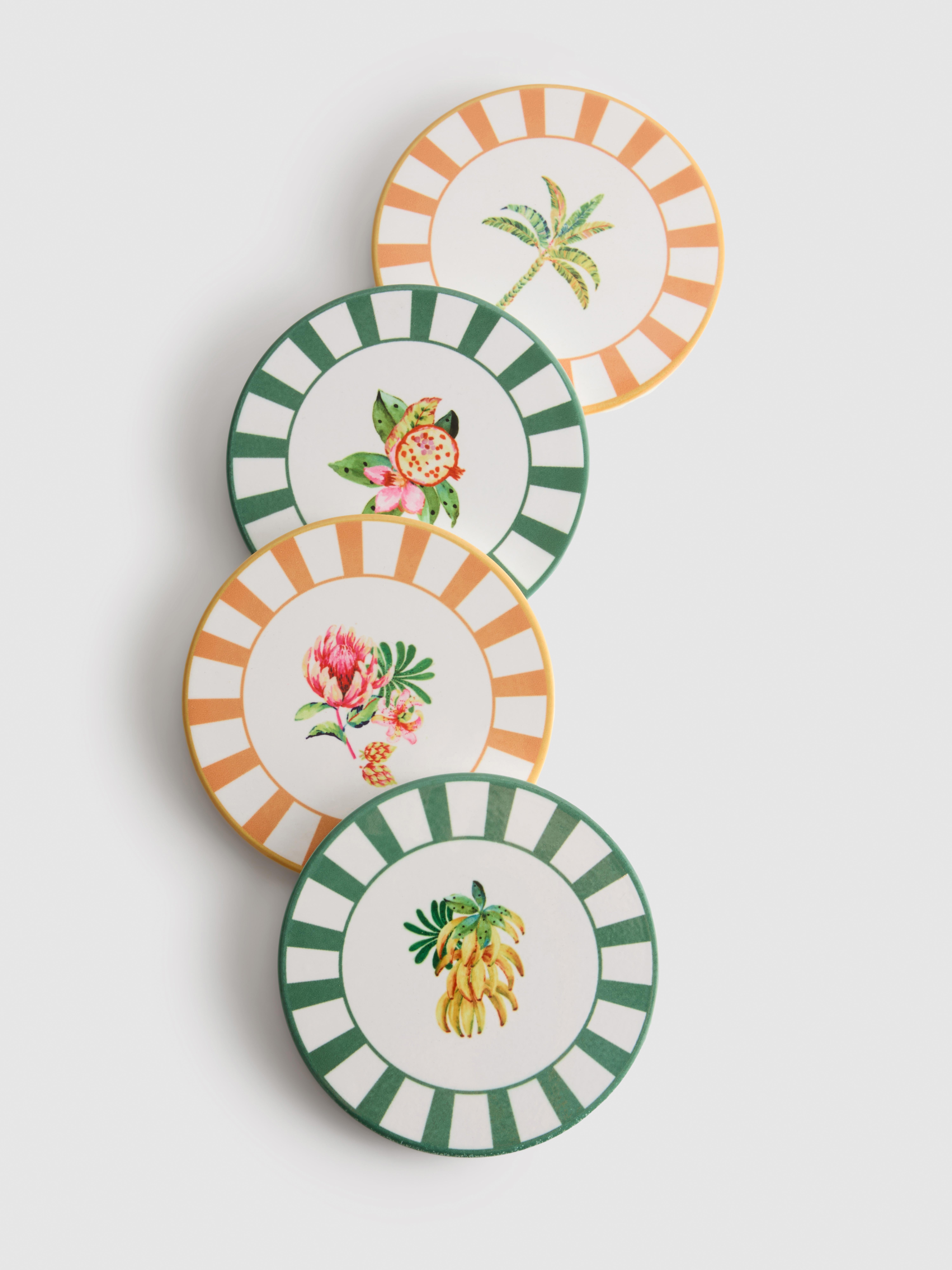 Lot de 4 sous-verres en céramique à motifs fruits