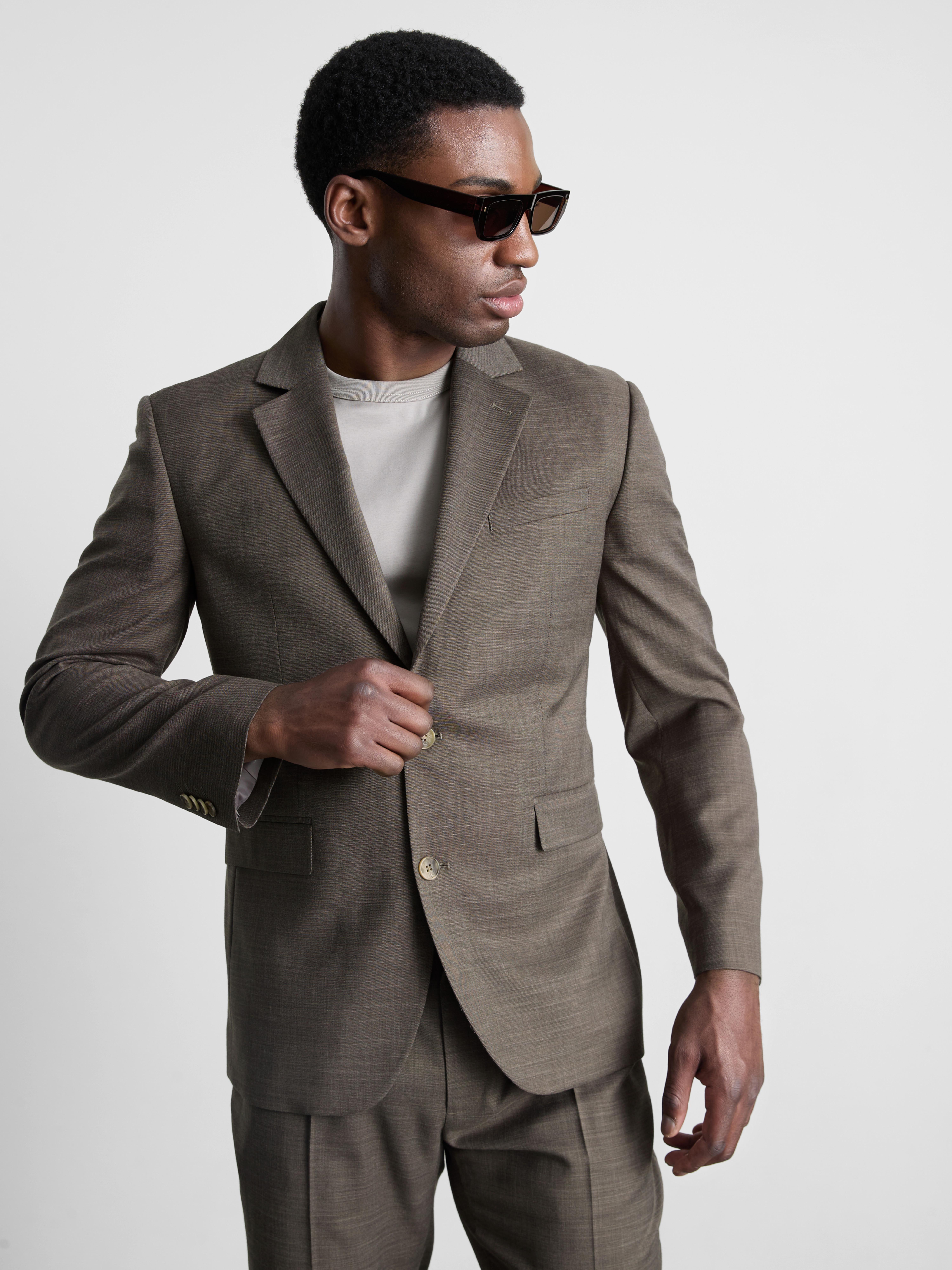 Regular Fit Textured Suit Jacket Light Brown