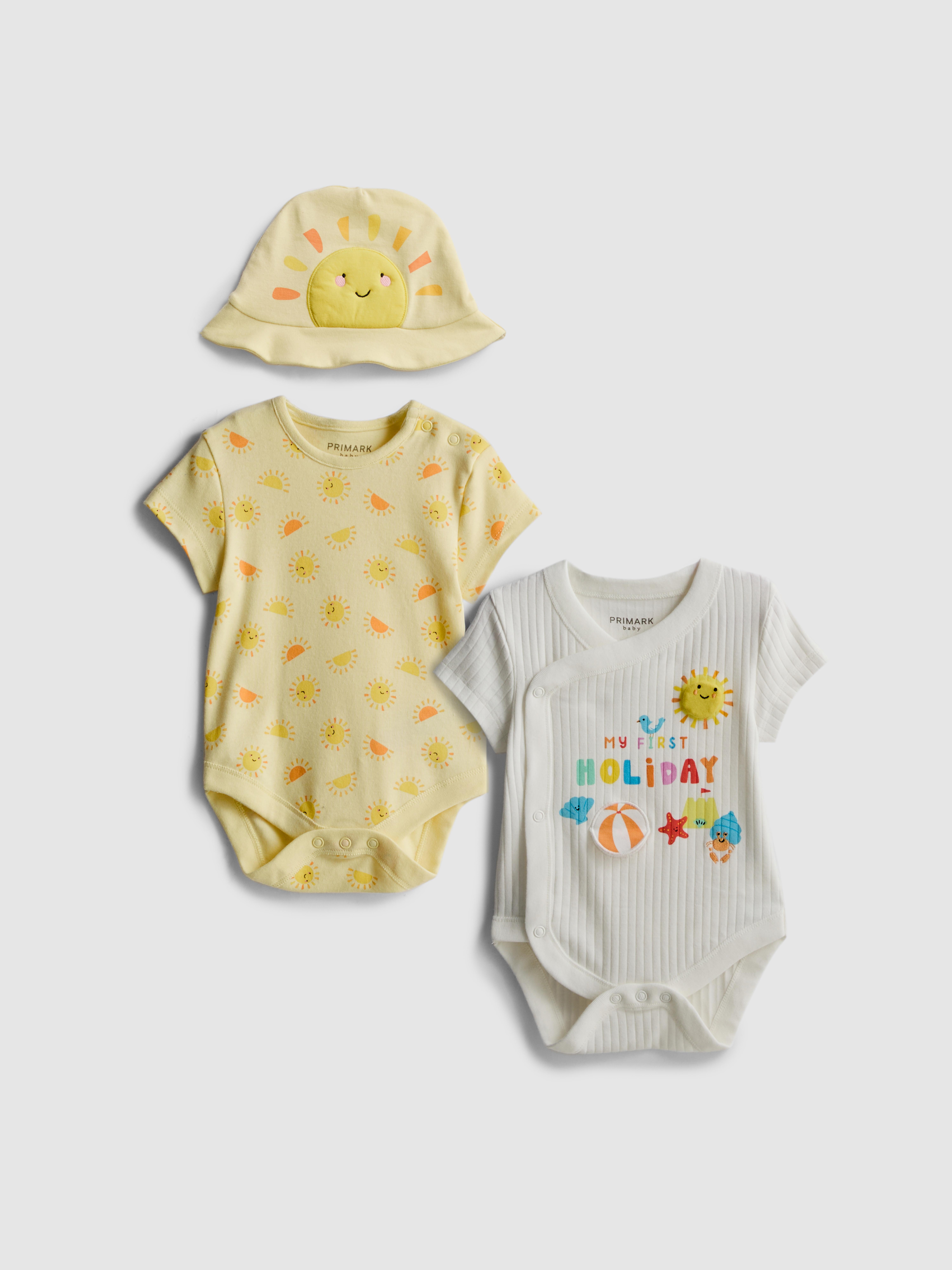 0-9mths | My First Holiday Bodysuits and Sun Hat Newborn Set