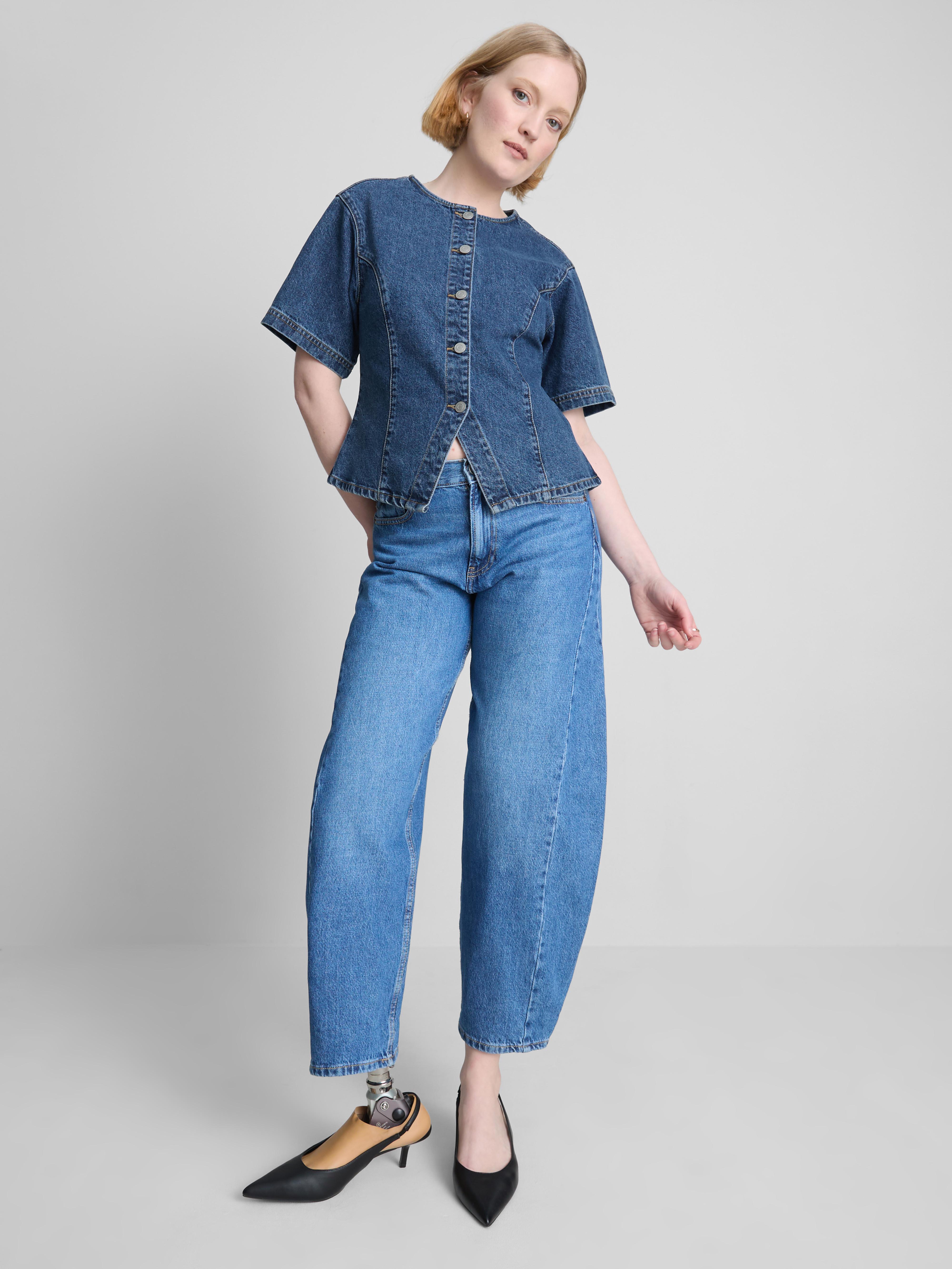 Maglia a maniche corte in denim di cotone