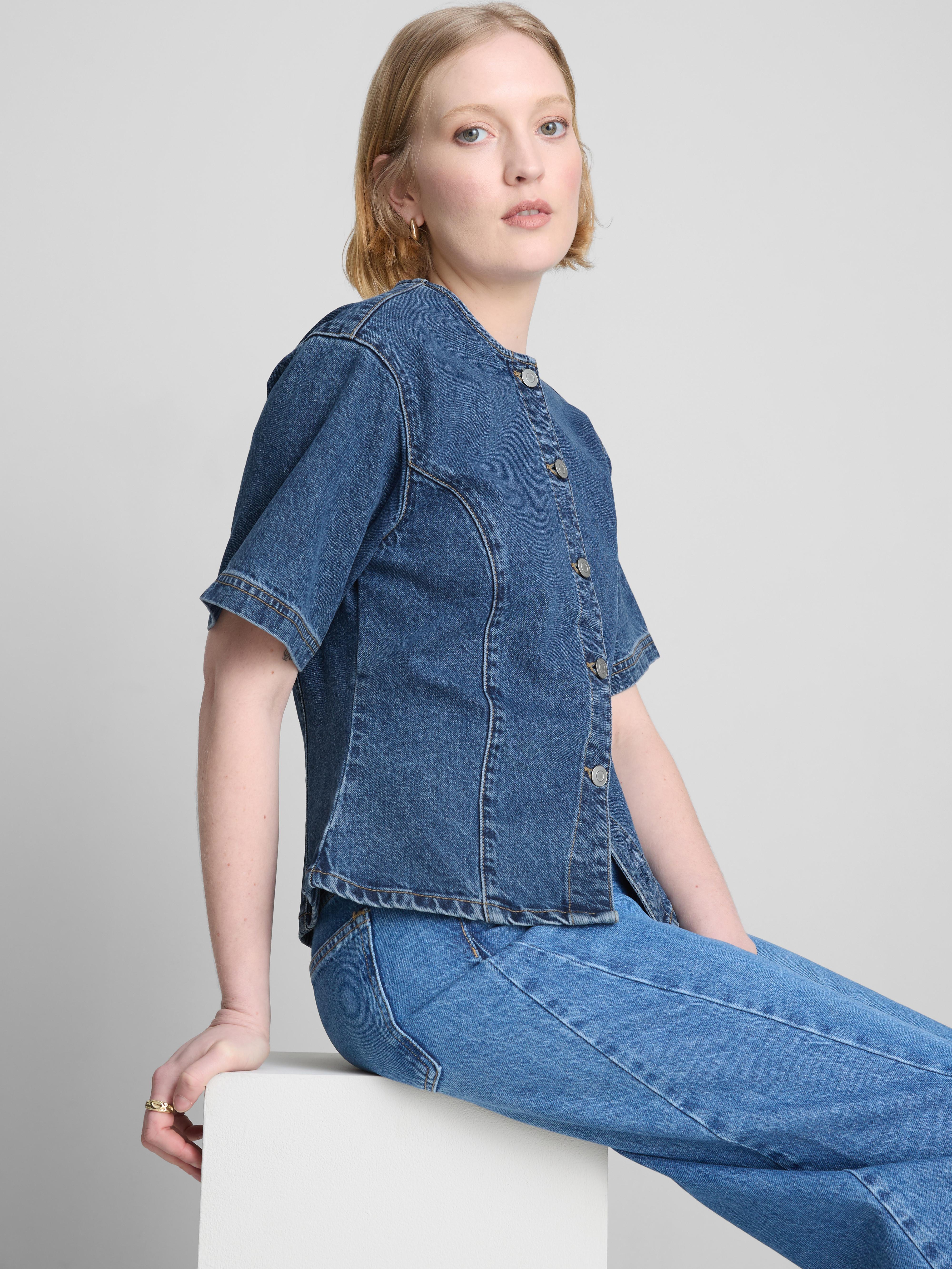 Maglia a maniche corte in denim di cotone