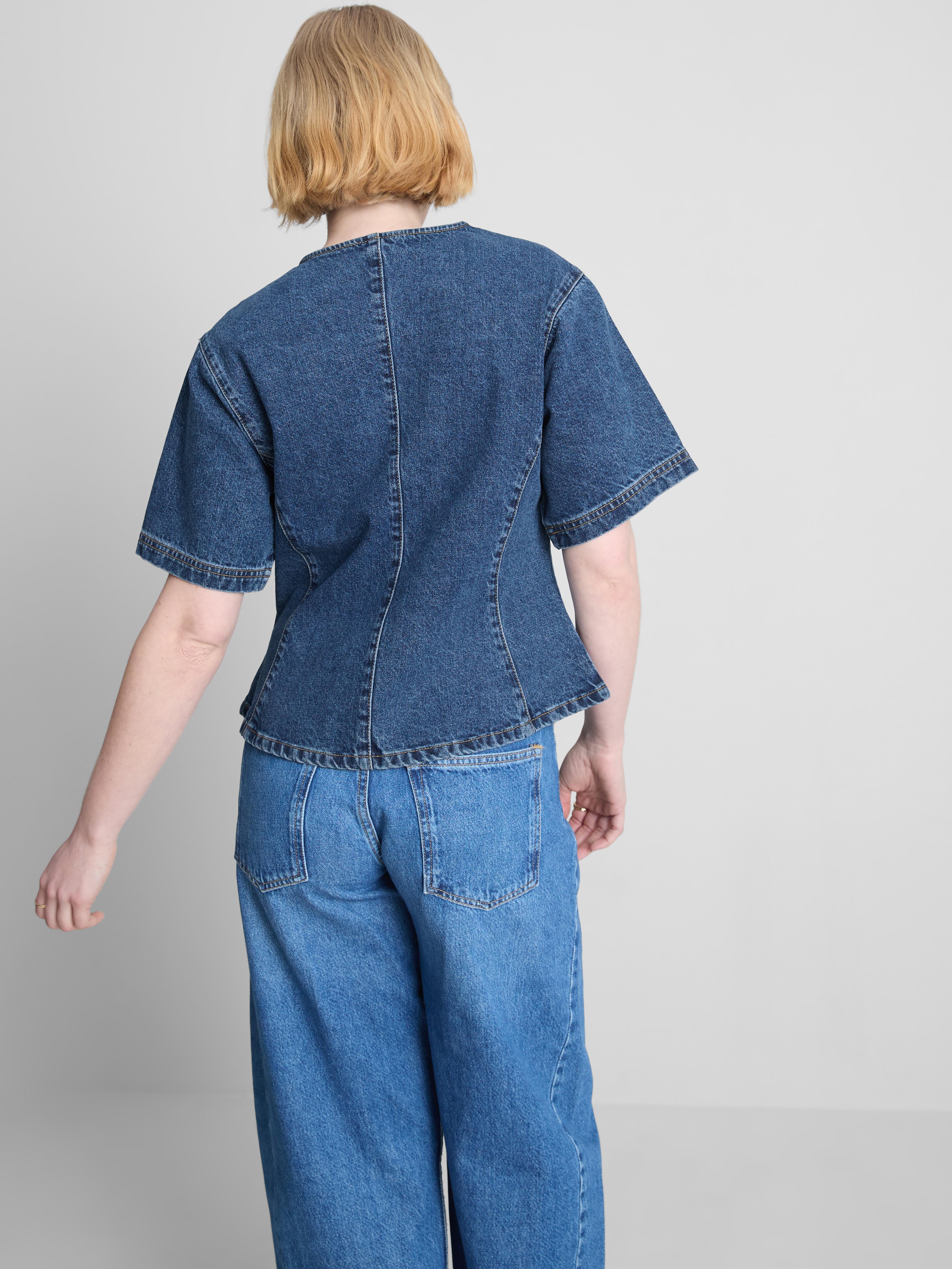 Maglia a maniche corte in denim di cotone