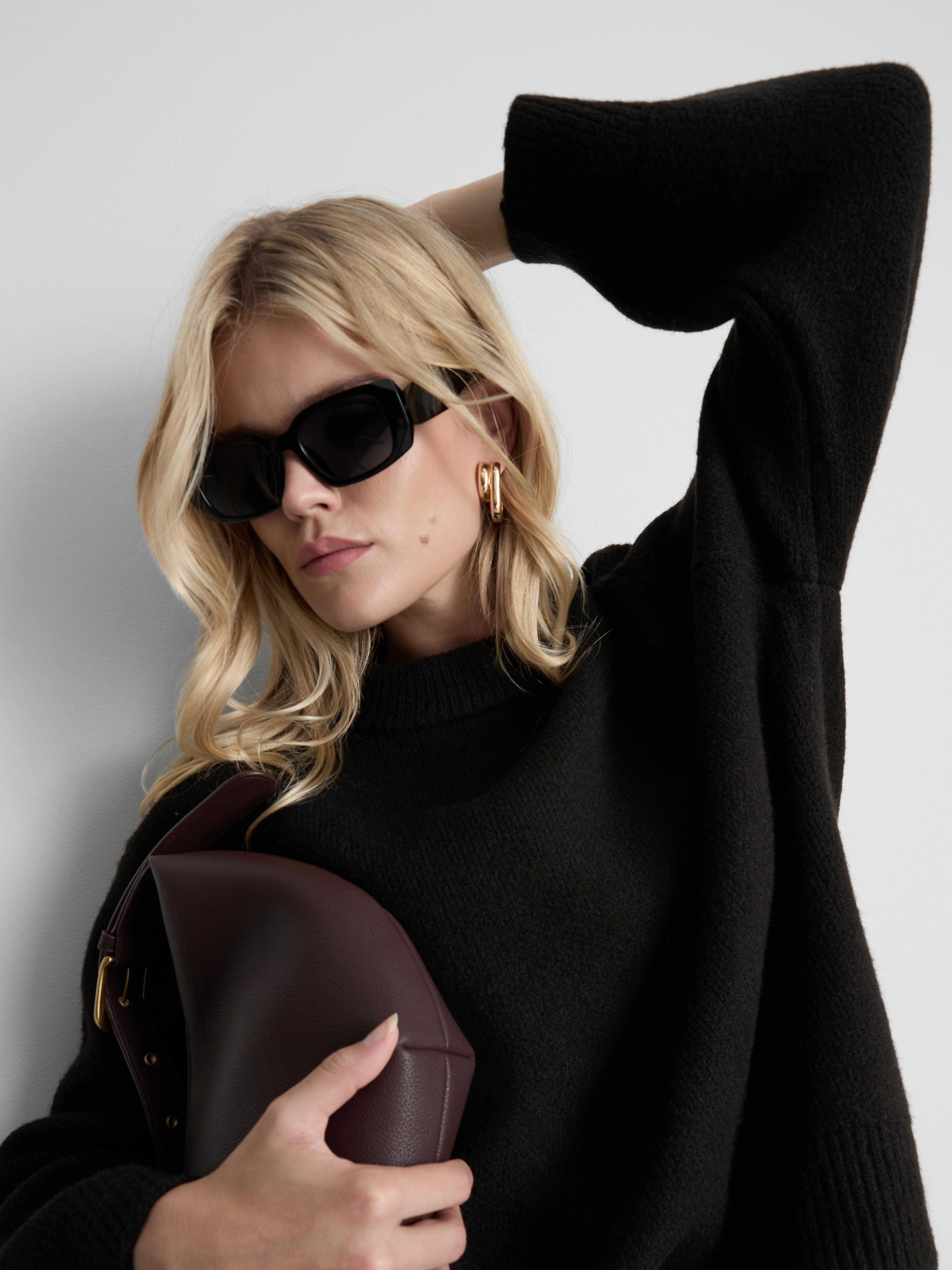 Wool Blend Oversized Crew Neck Sweater