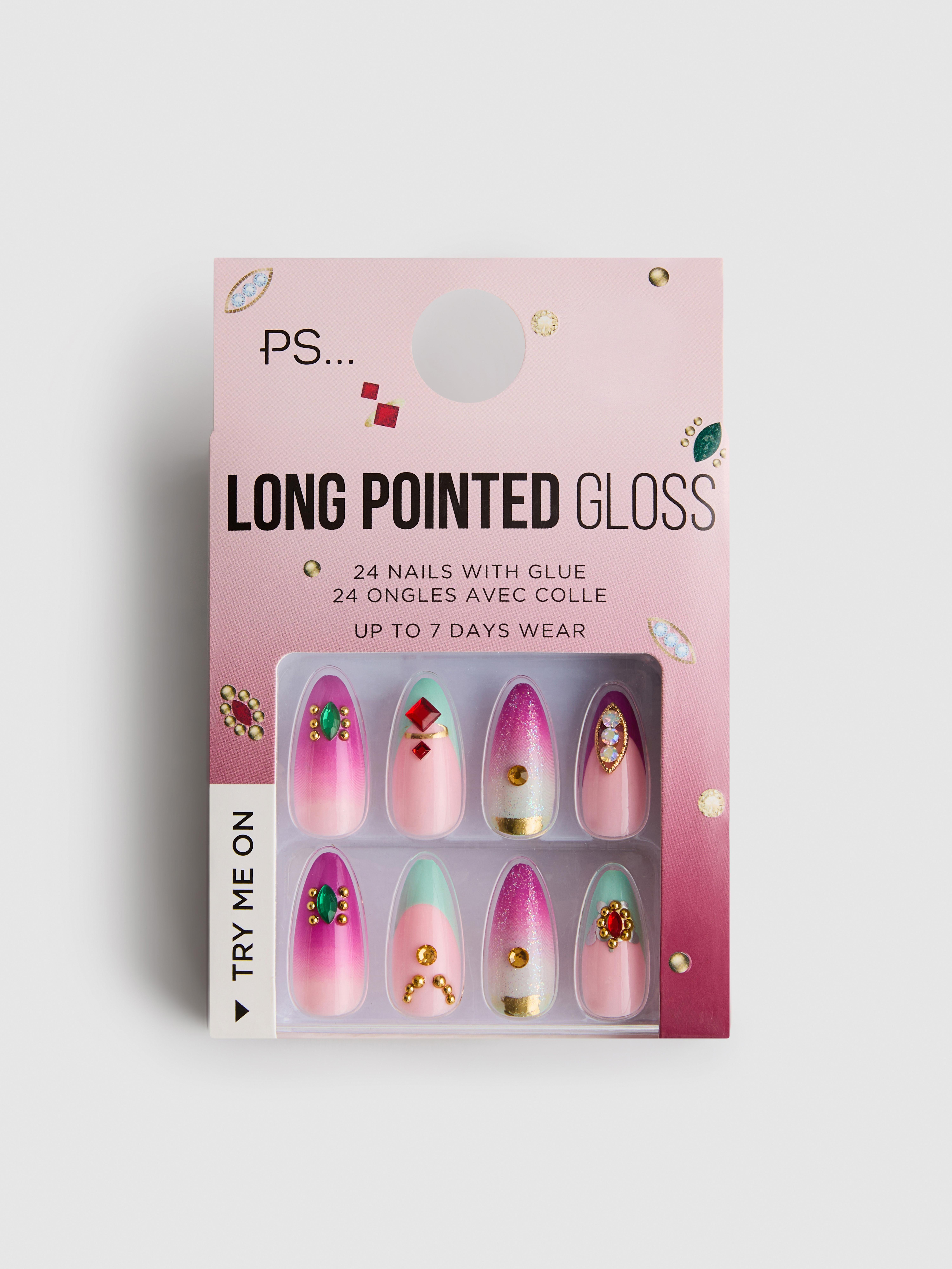 PS... Embellished Long Pointed Gloss False Nails