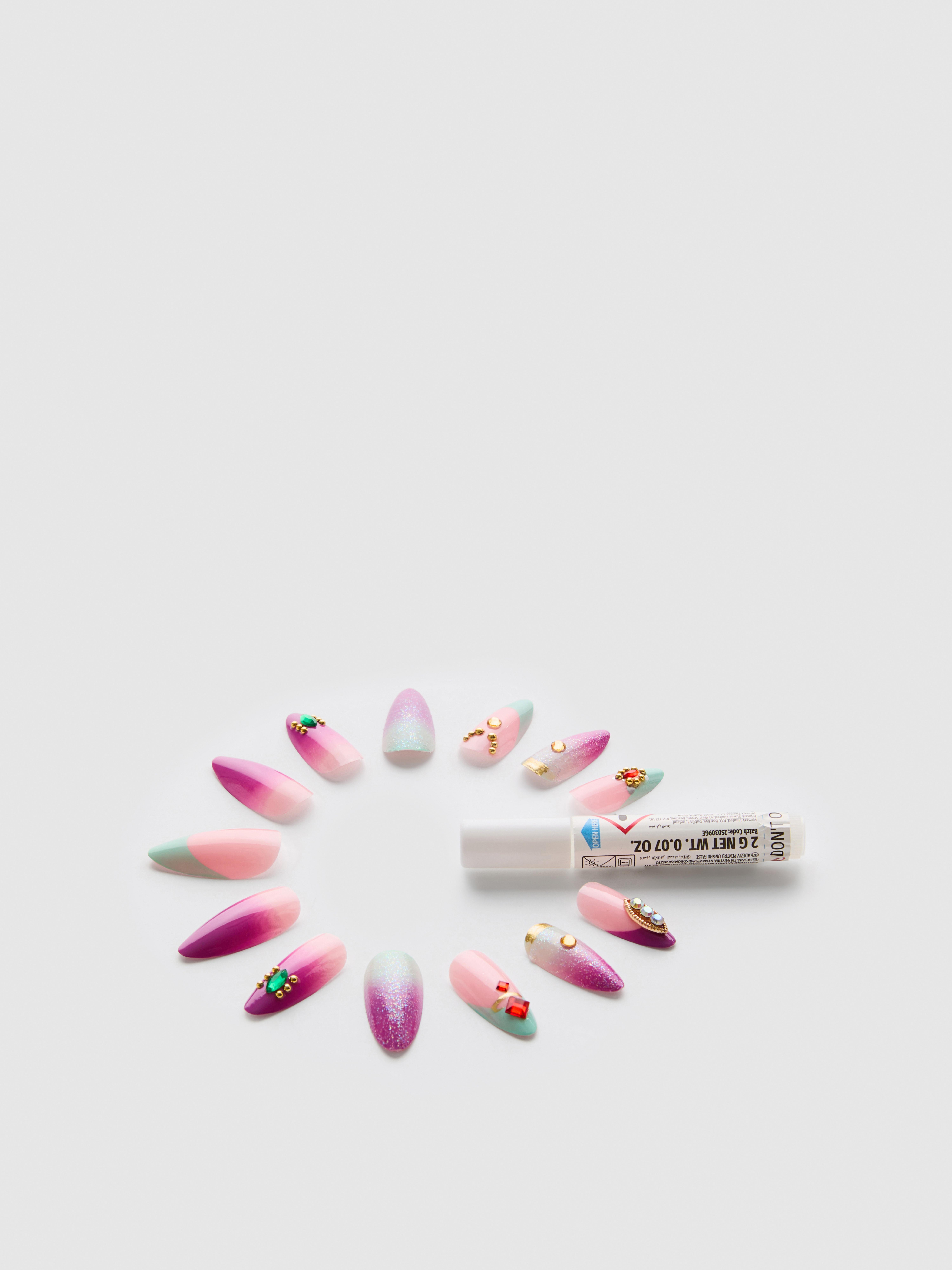 PS... Embellished Long Pointed Gloss False Nails