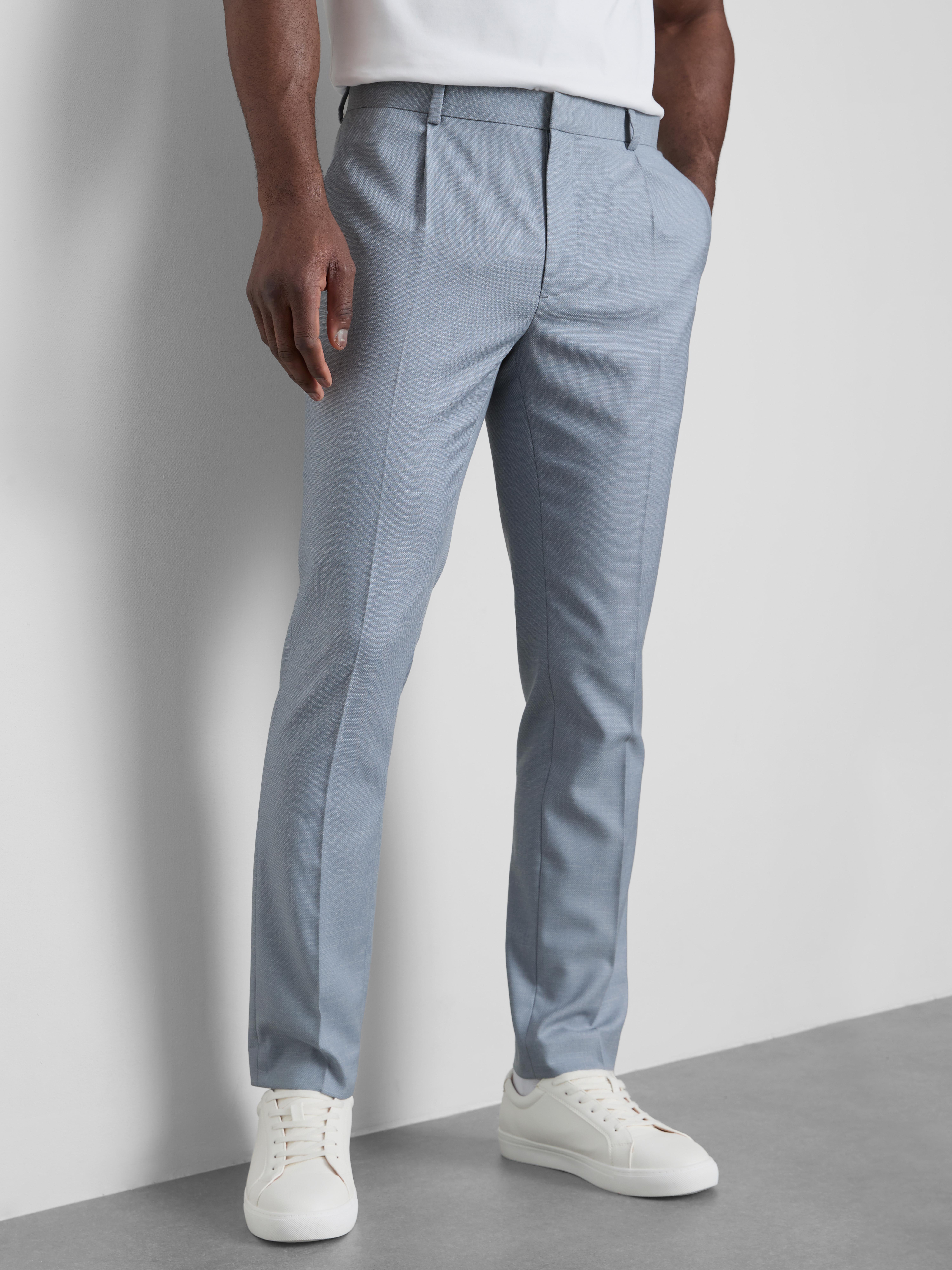 Men's Light Blue Slim Fit Dobby Texture Suit Pants | Primark