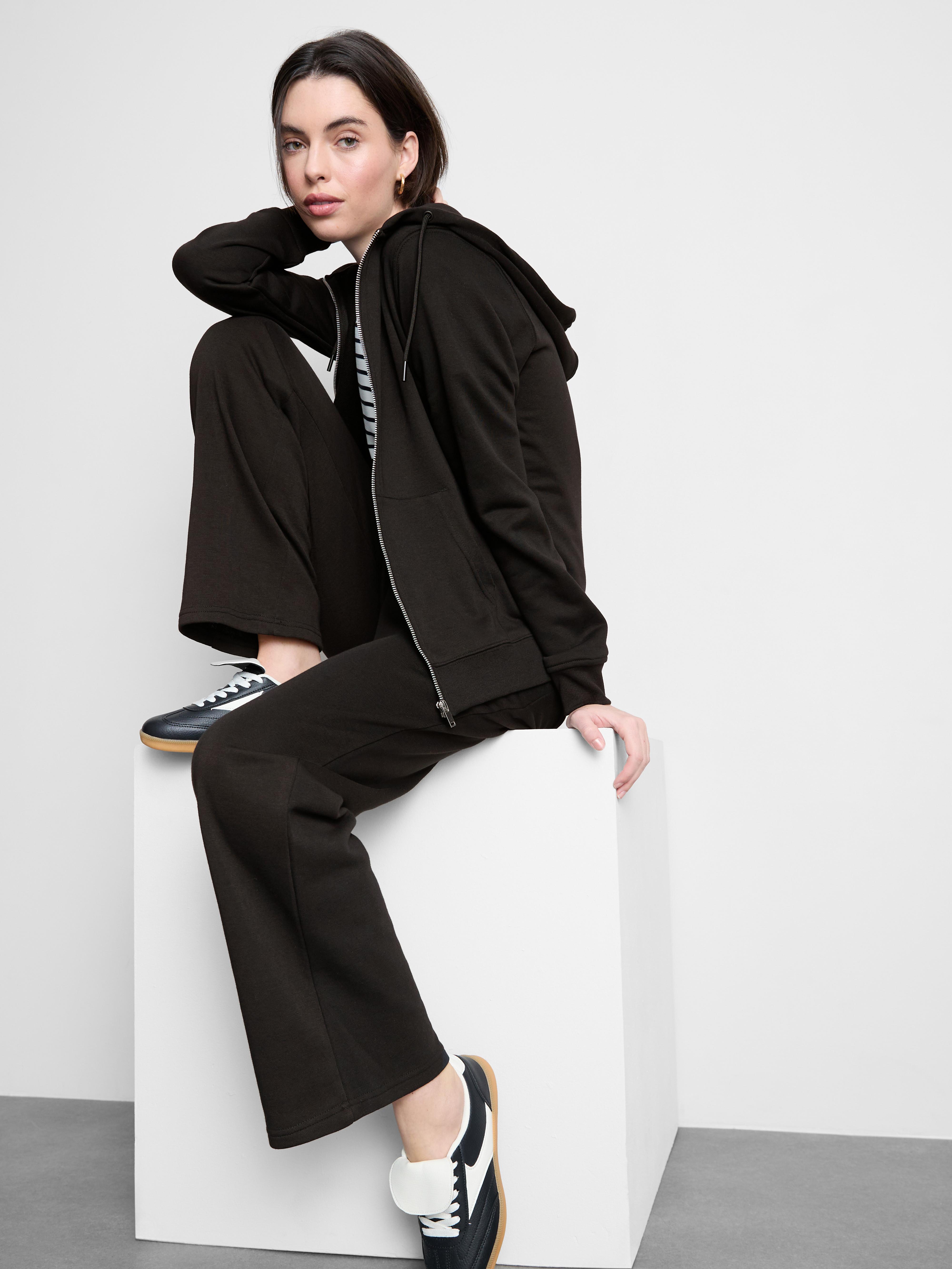 Felpa classica con cappuccio e zip in misto cotone