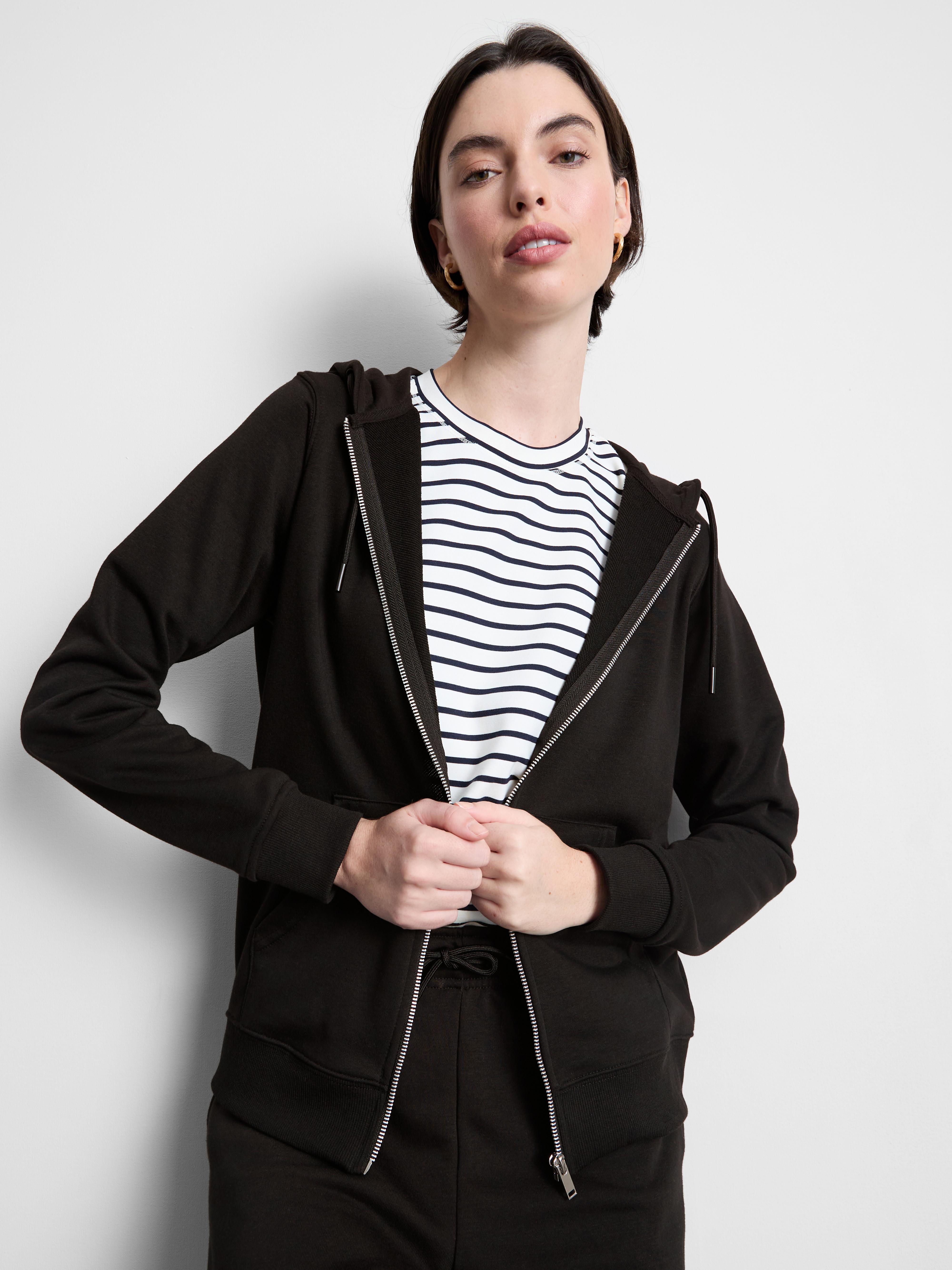 Felpa classica con cappuccio e zip in misto cotone