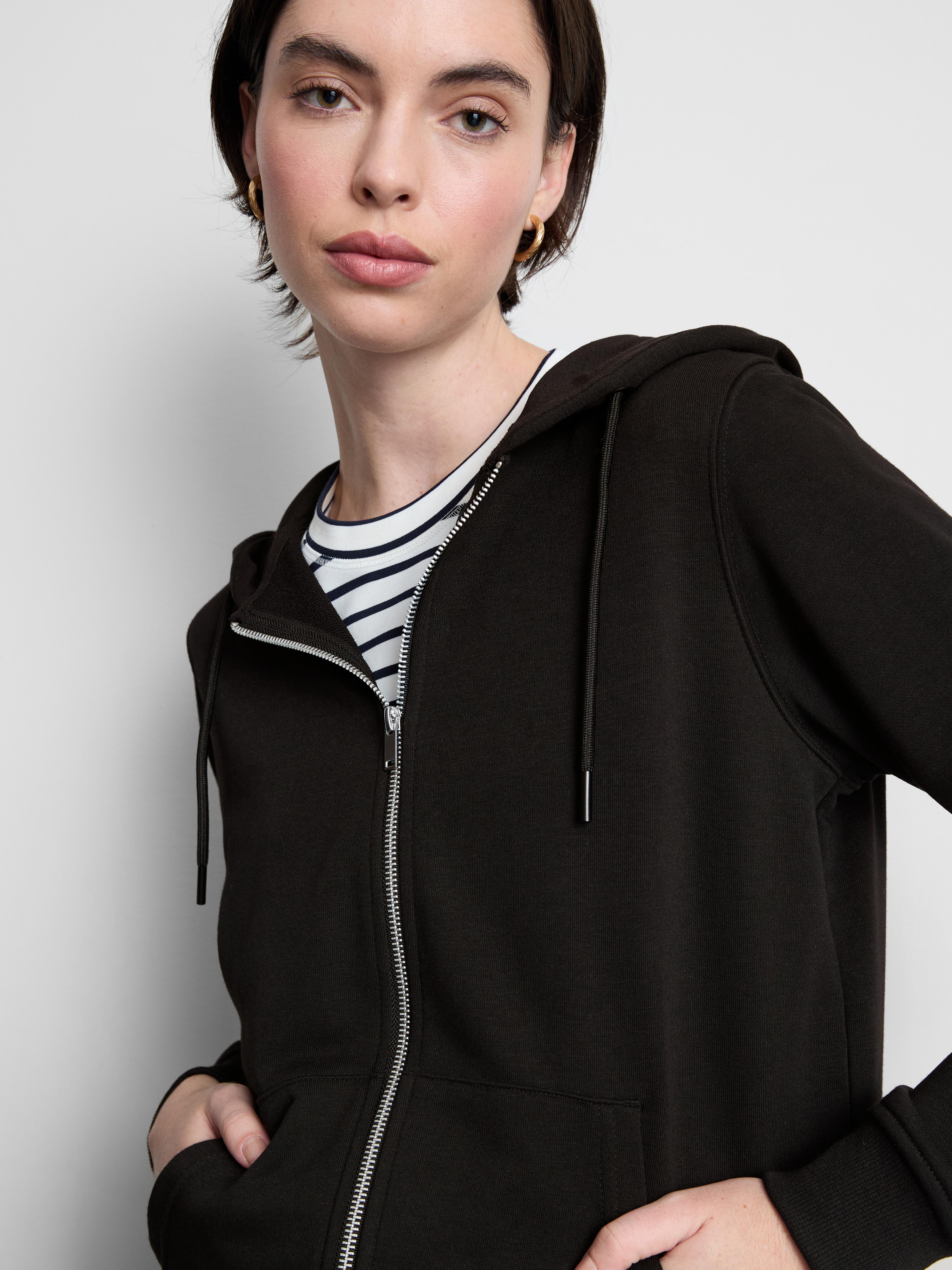 Felpa classica con cappuccio e zip in misto cotone