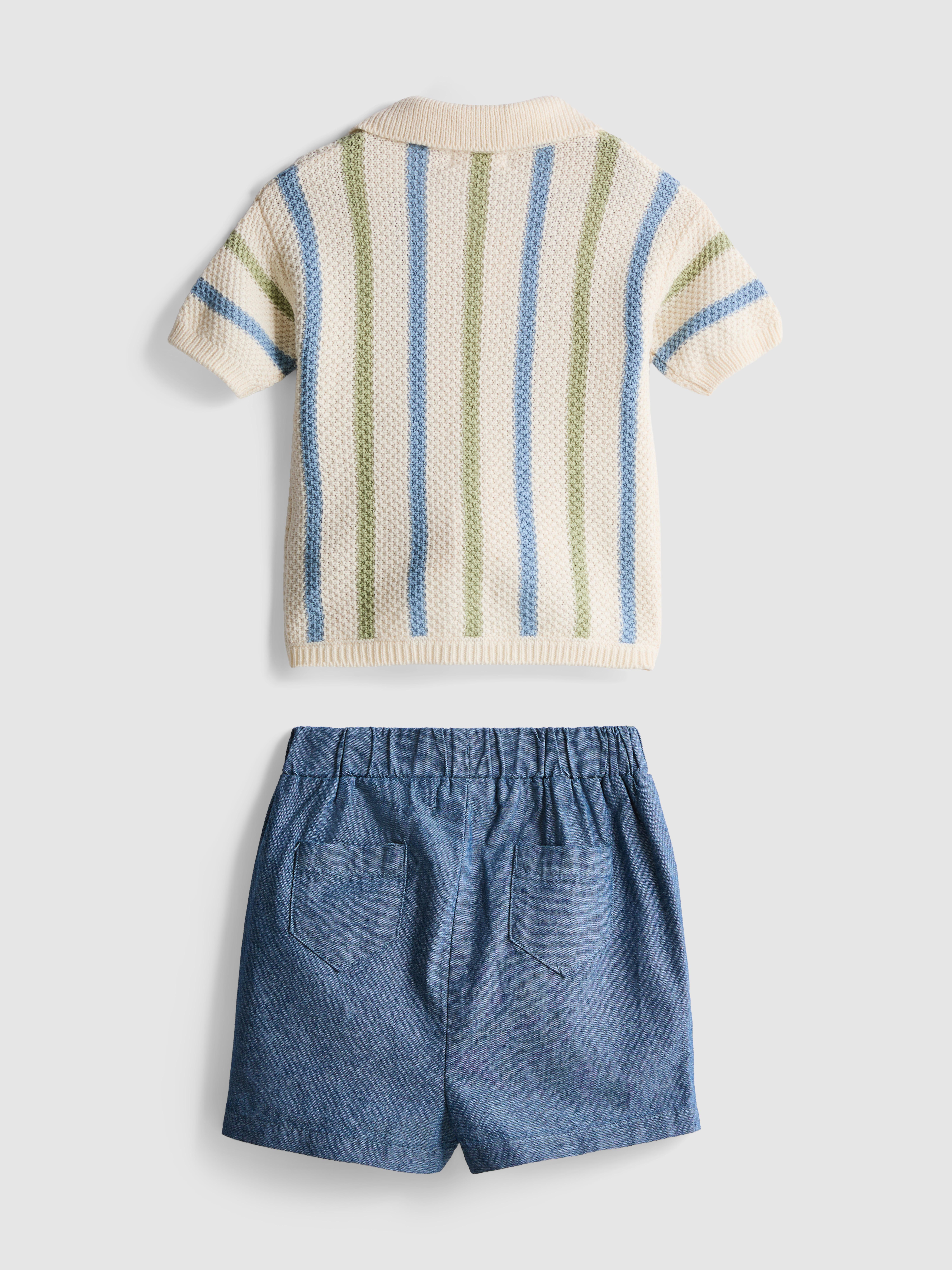 0–12 Monate | Gestreiftes Strickpoloshirt und Shorts im Set