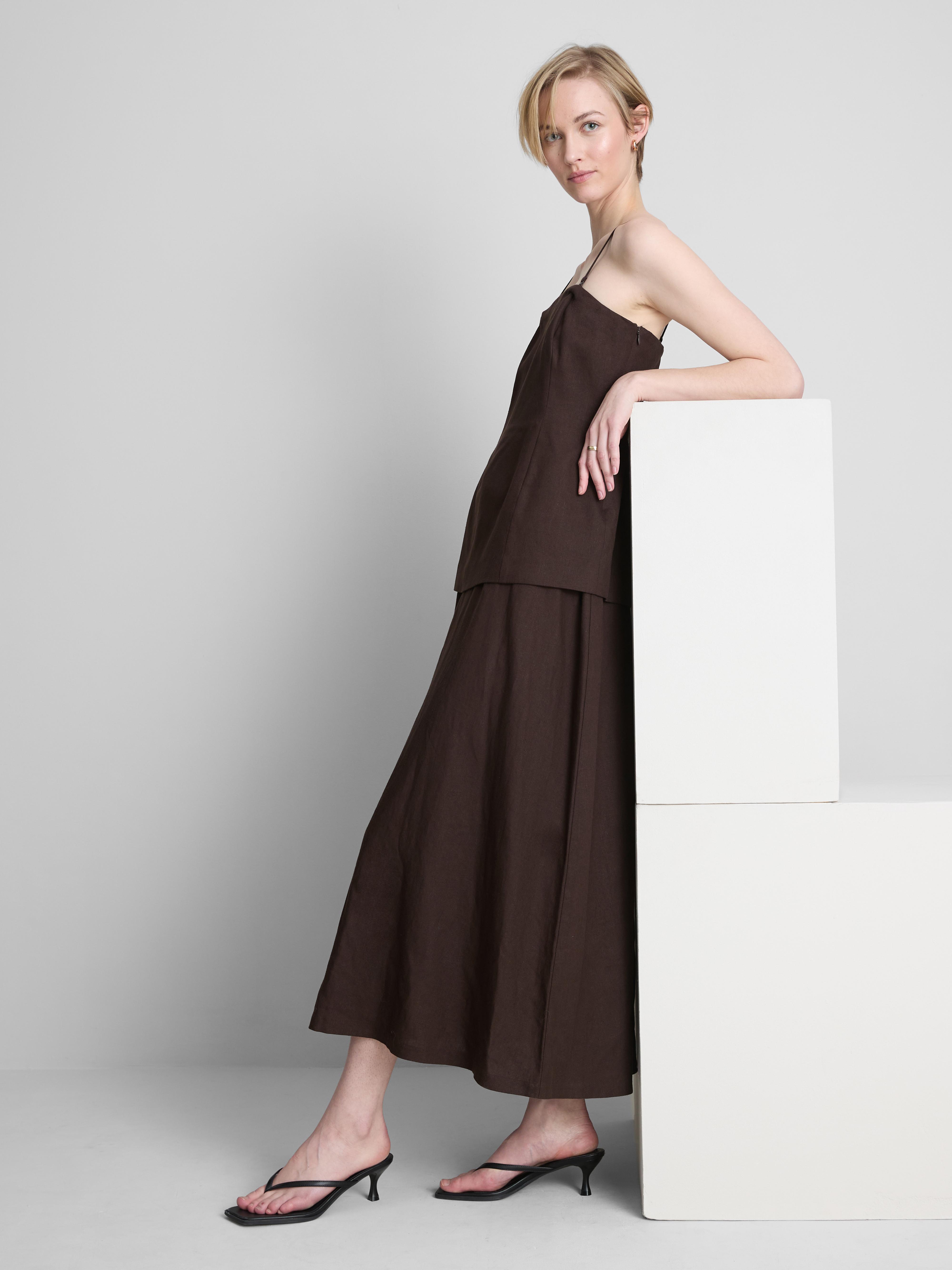 The Edit Linen Blend Tiered Midi Dress