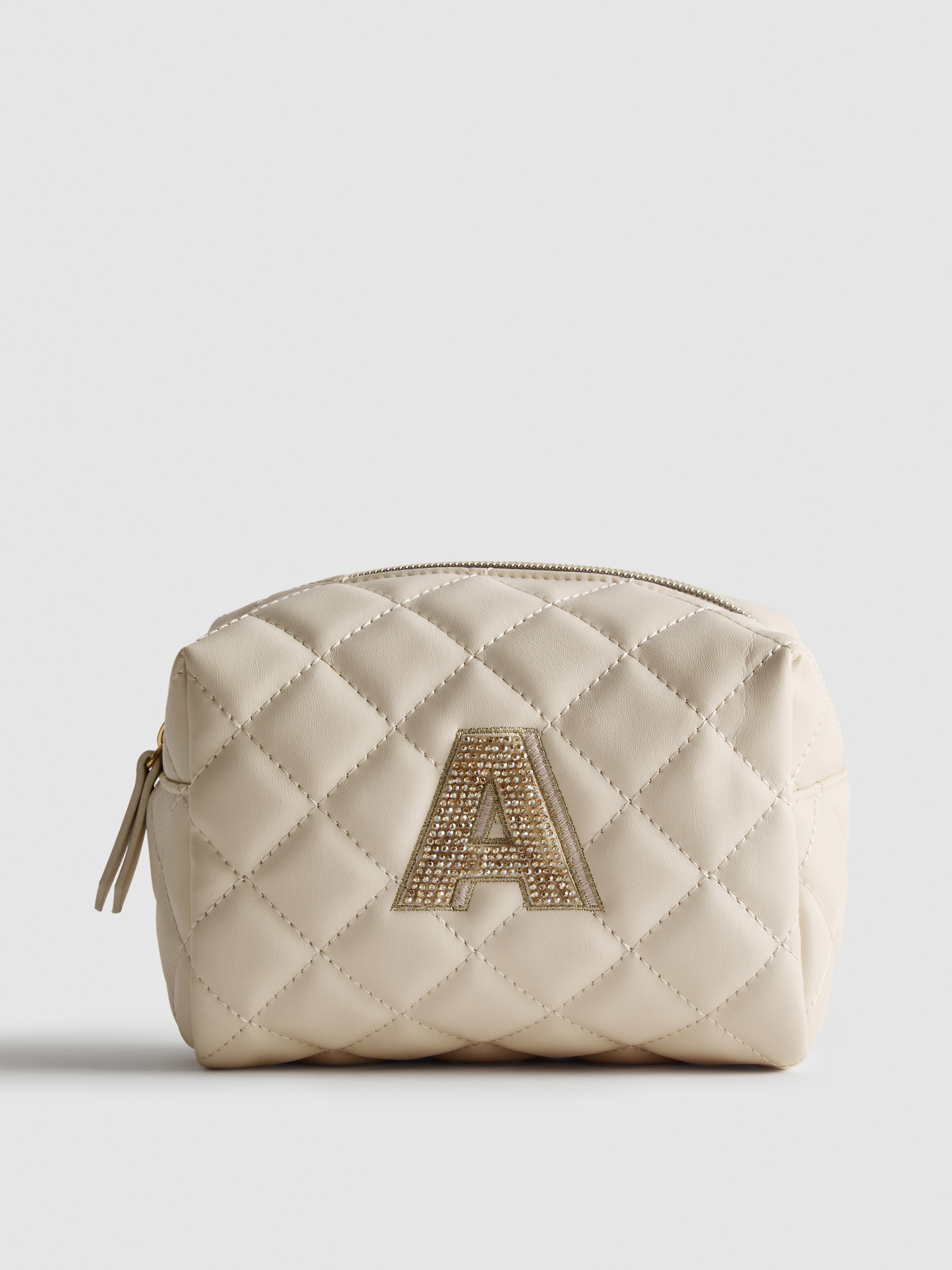 Bolsa de maquillaje acolchada con inicial