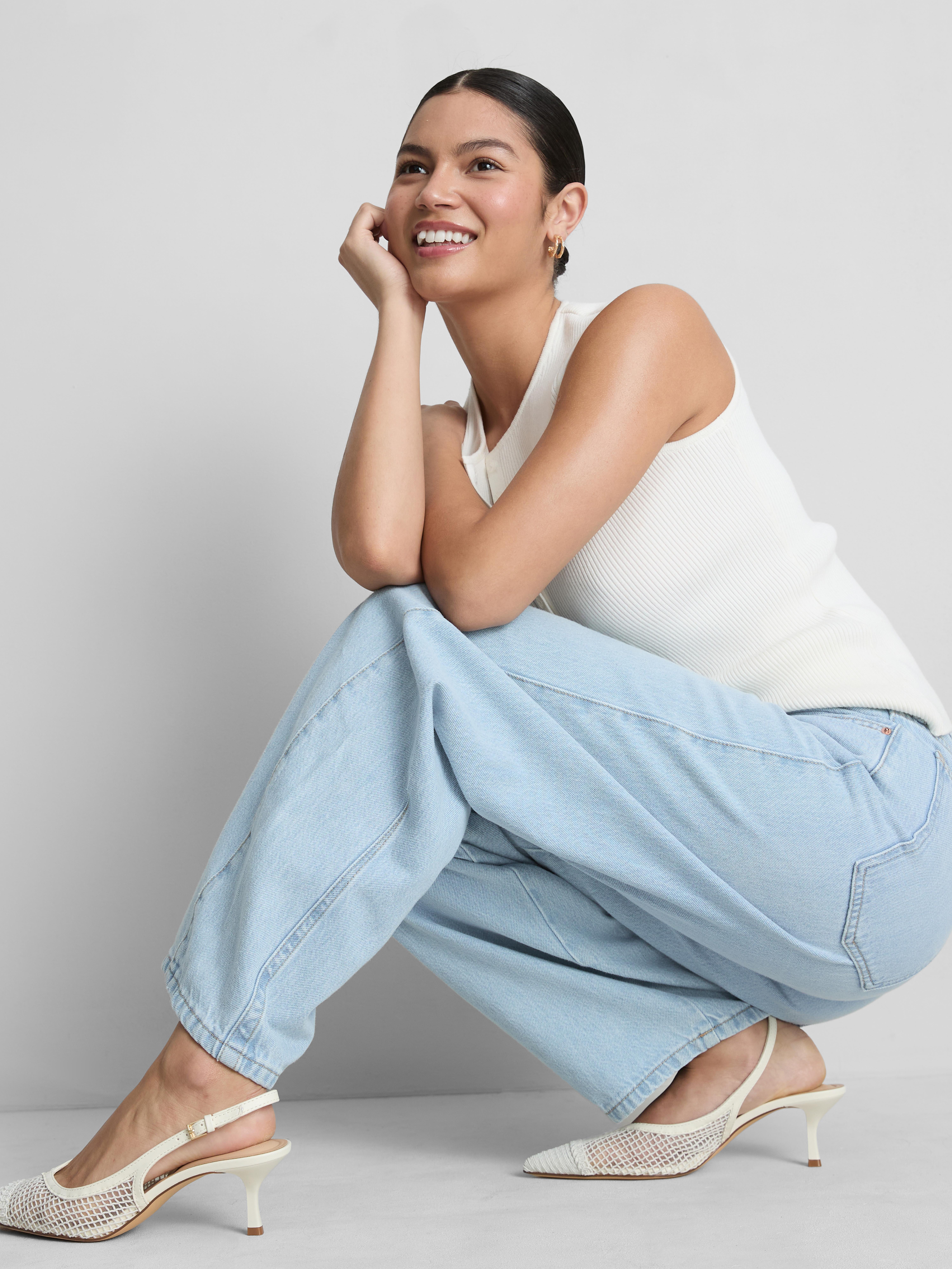 Mid-Rise Barrel Leg Jeans