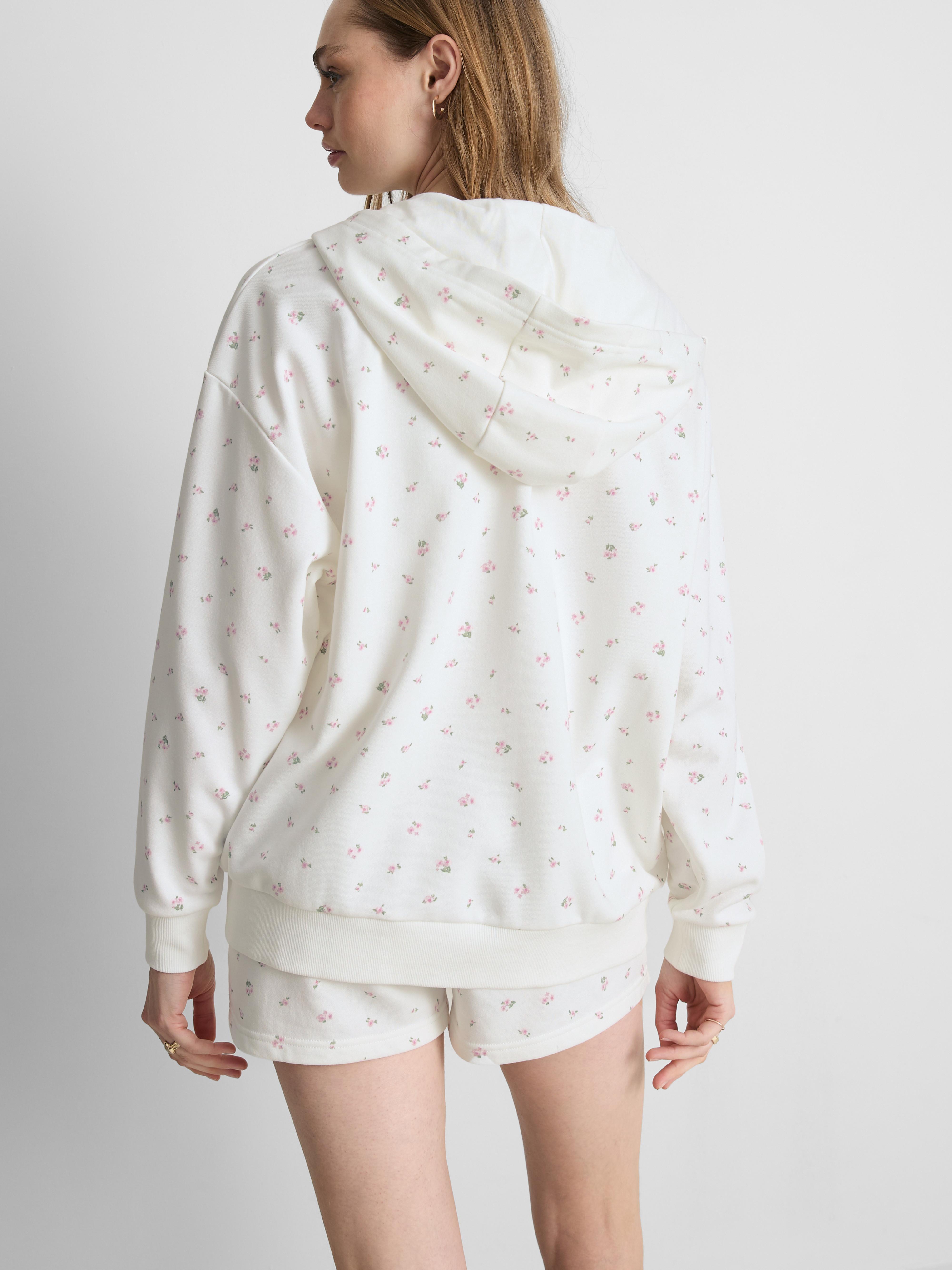 Sweat à capuche zippé en coton majoritaire à fleurs