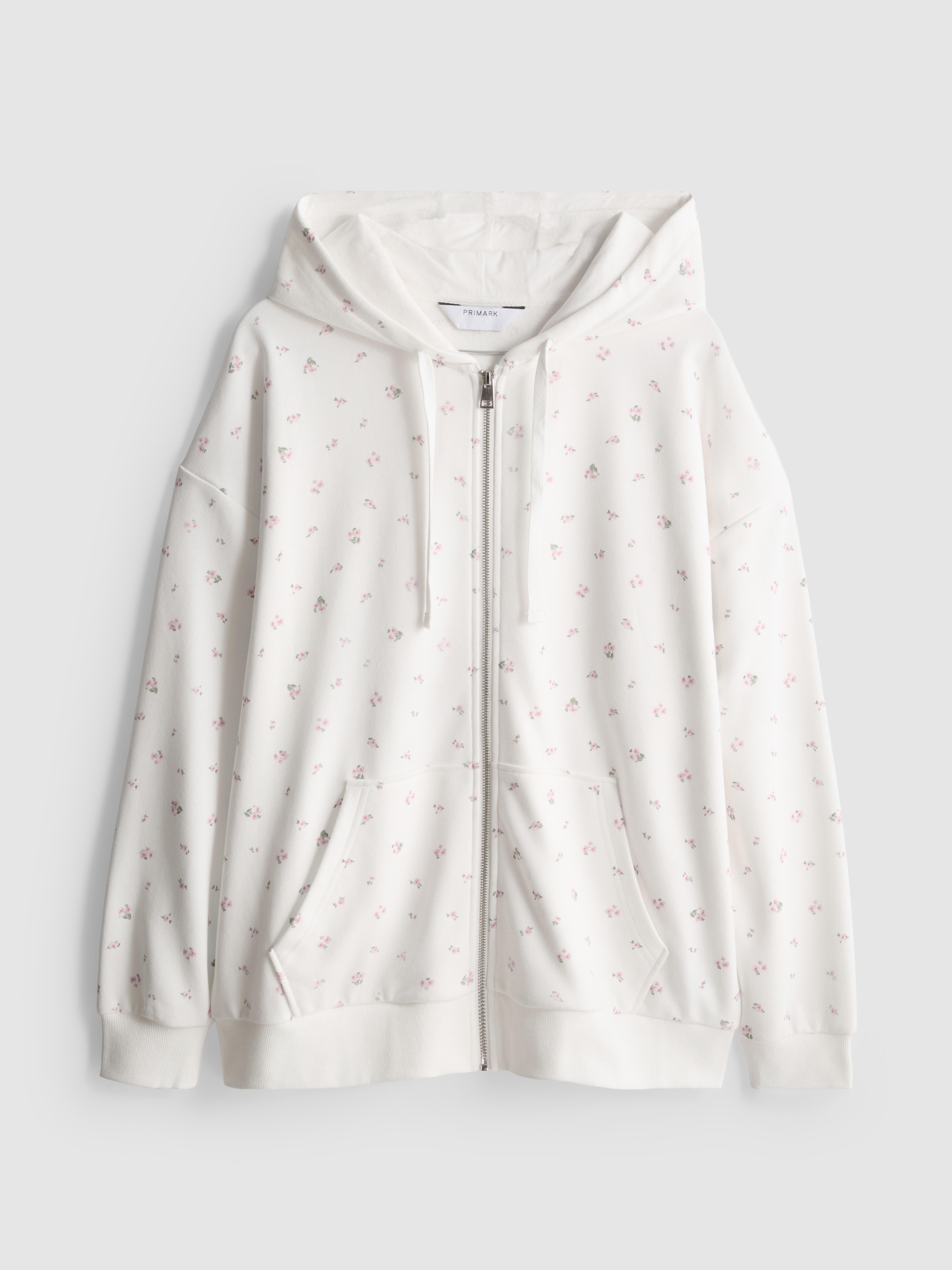 Sweat à capuche zippé en coton majoritaire à fleurs