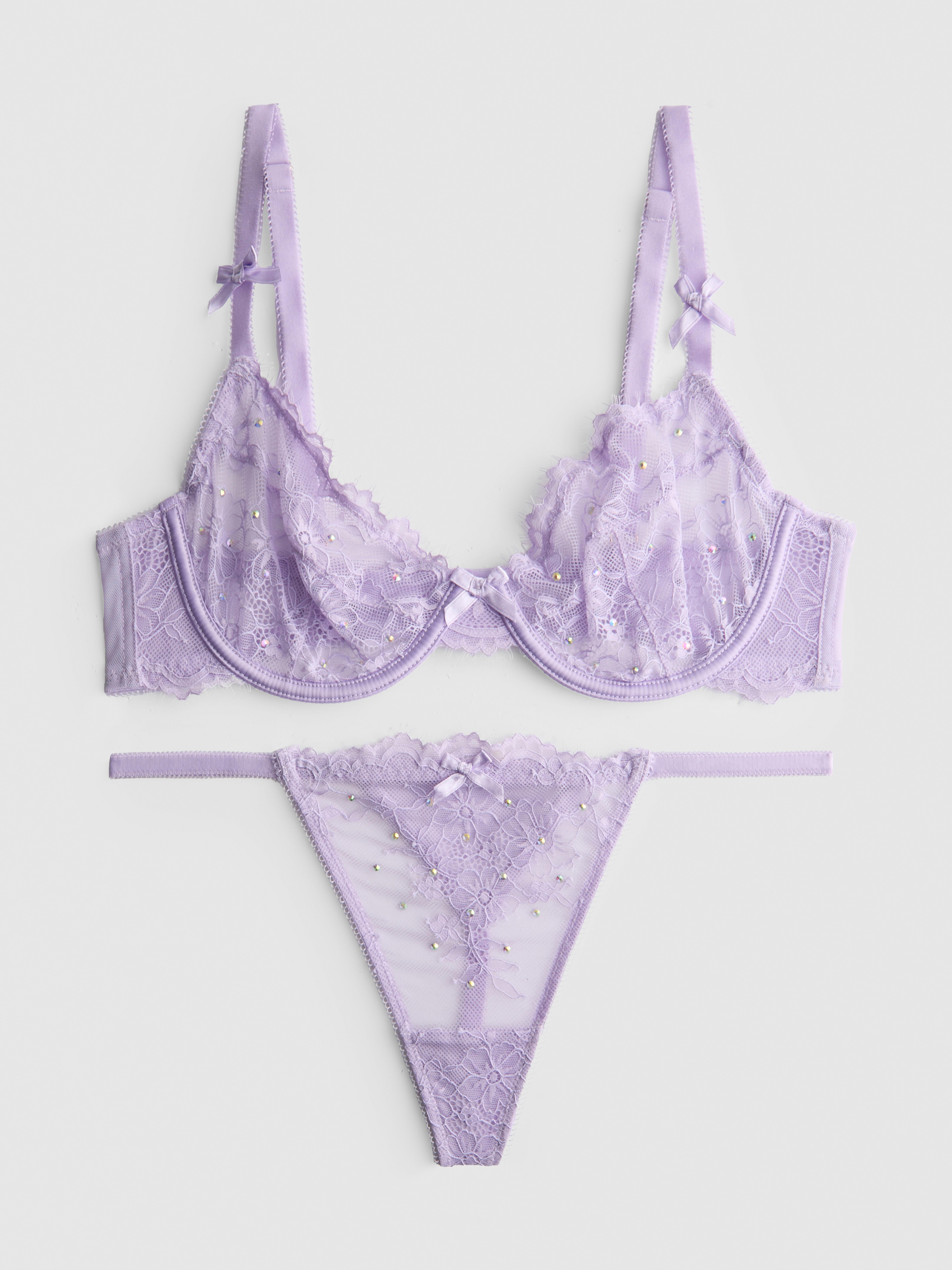 Lace Rhinestone Underwired Lingerie Set
